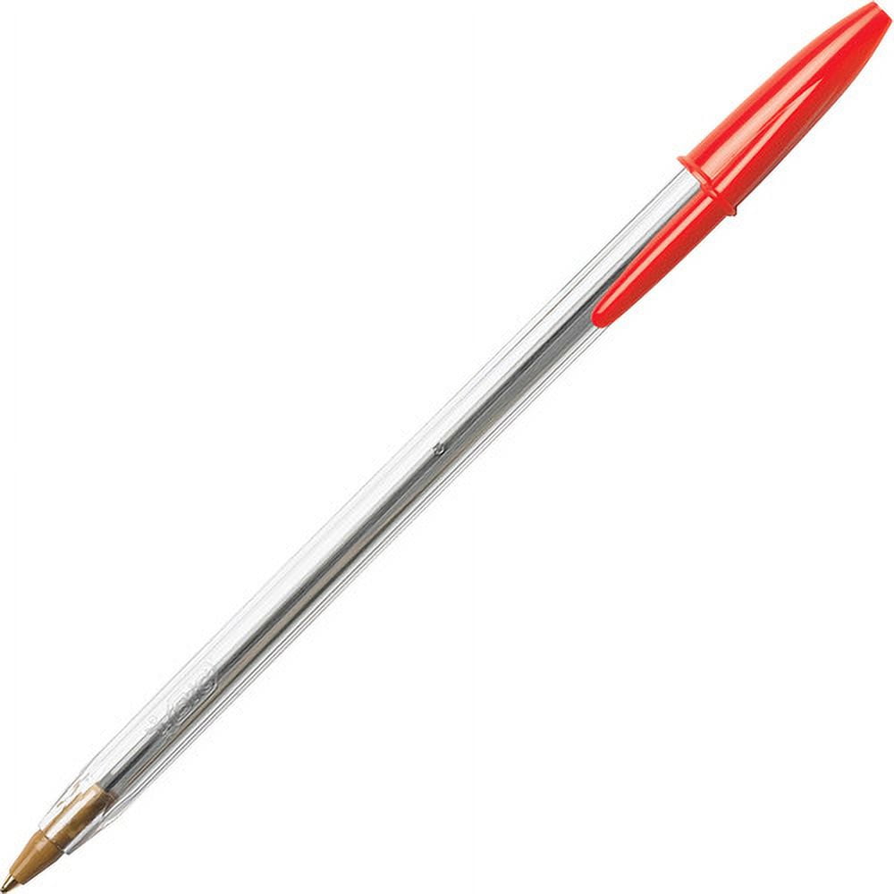 BIC Classic Cristal Ballpoint Pens Medium Pen Point - Conical Pen Point Style - Red - Clear Barrel - Metal Tip - 12 / Dozen