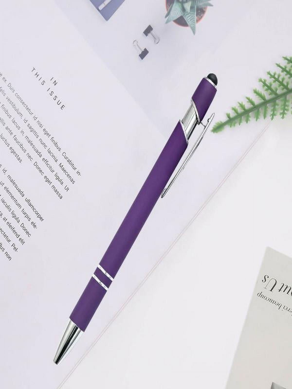 Mouliraty Retractable Metal Ballpoint Pen with Stylus Nib, Aluminum Barrel, Smooth Writing, 1.5mm Ink,  Purple