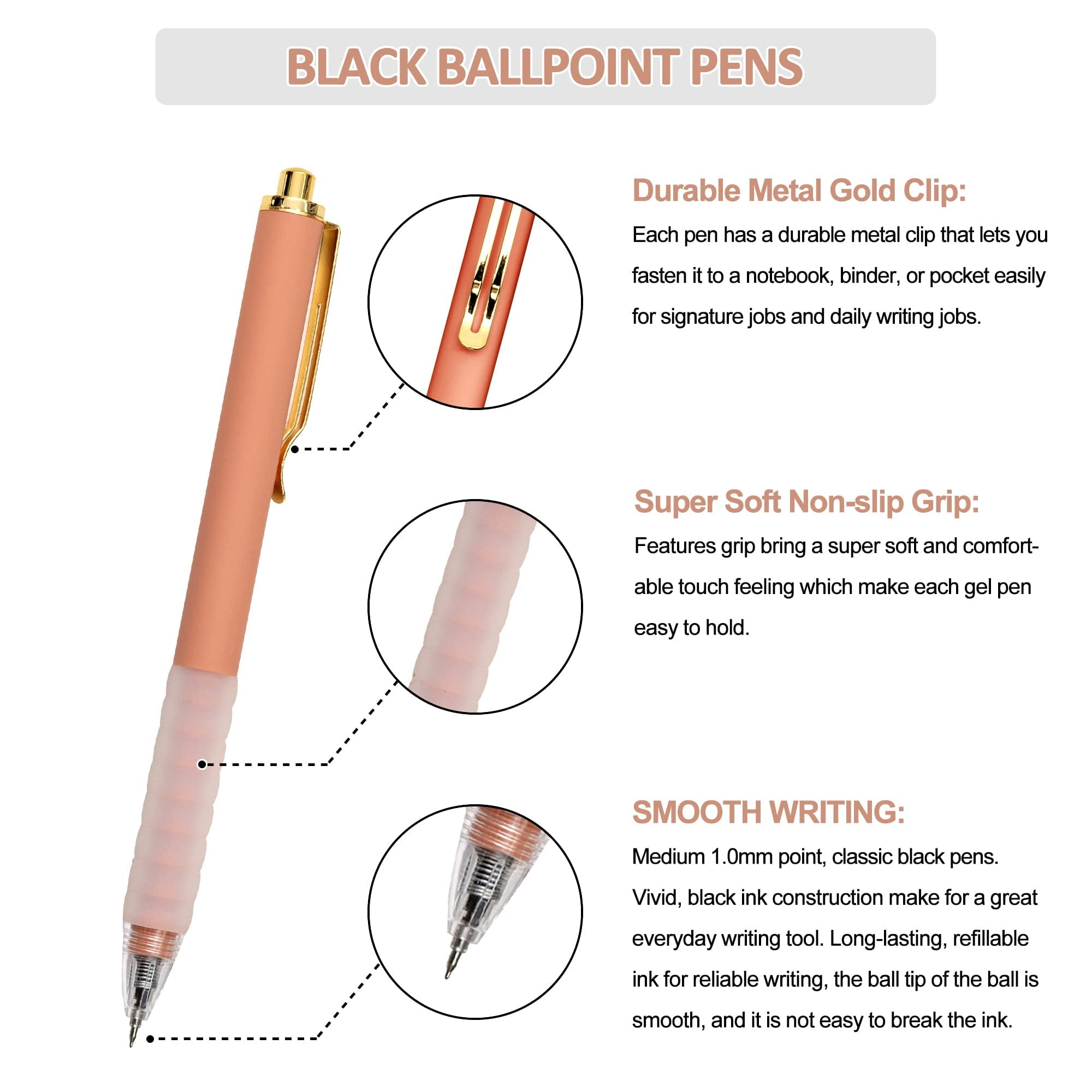 Ballpoint Writing Pens,12 pack(6 count+6 refills) with Stylus Tips 0.5mm Medium Point Pen Black Ink Pen Stylus Pens(NO.693)