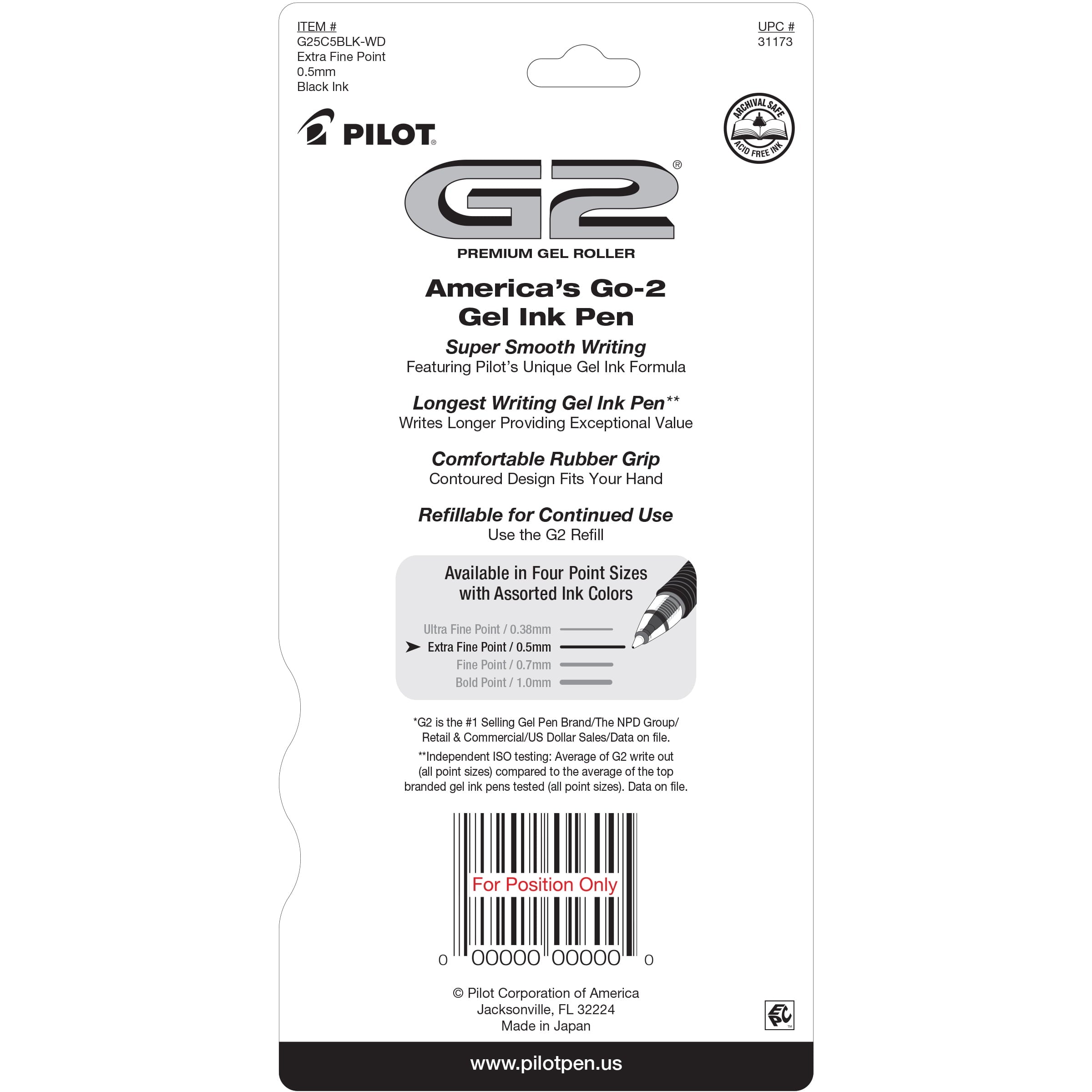 Pilot G2 Premium Retractable Gel Ink Pens, Extra Fine Point, Black, 5 Count