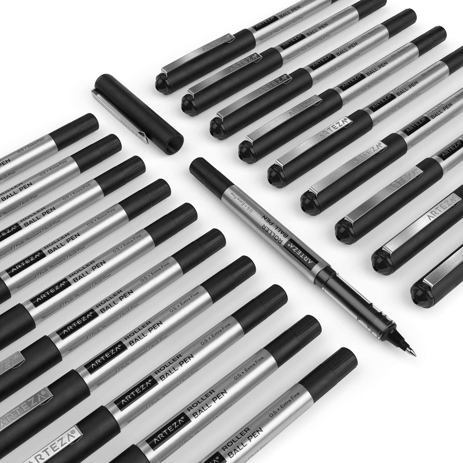 Arteza Roller Ball Pens, Black Ink, Extra Fine 0.5 mm - 20 Pack