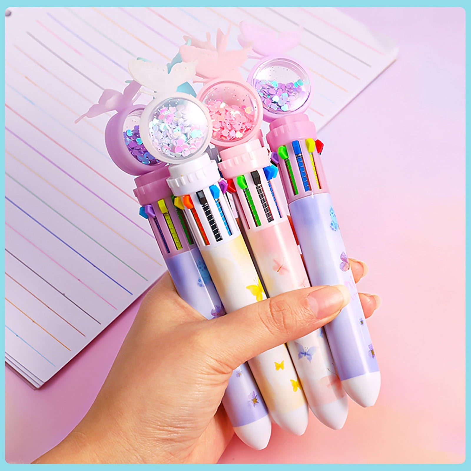 Fridja 0.5mm 10-Color Ballpoint Pen, Retractable Ballpoint Pens For Office School Students Kids Gift 10ml
