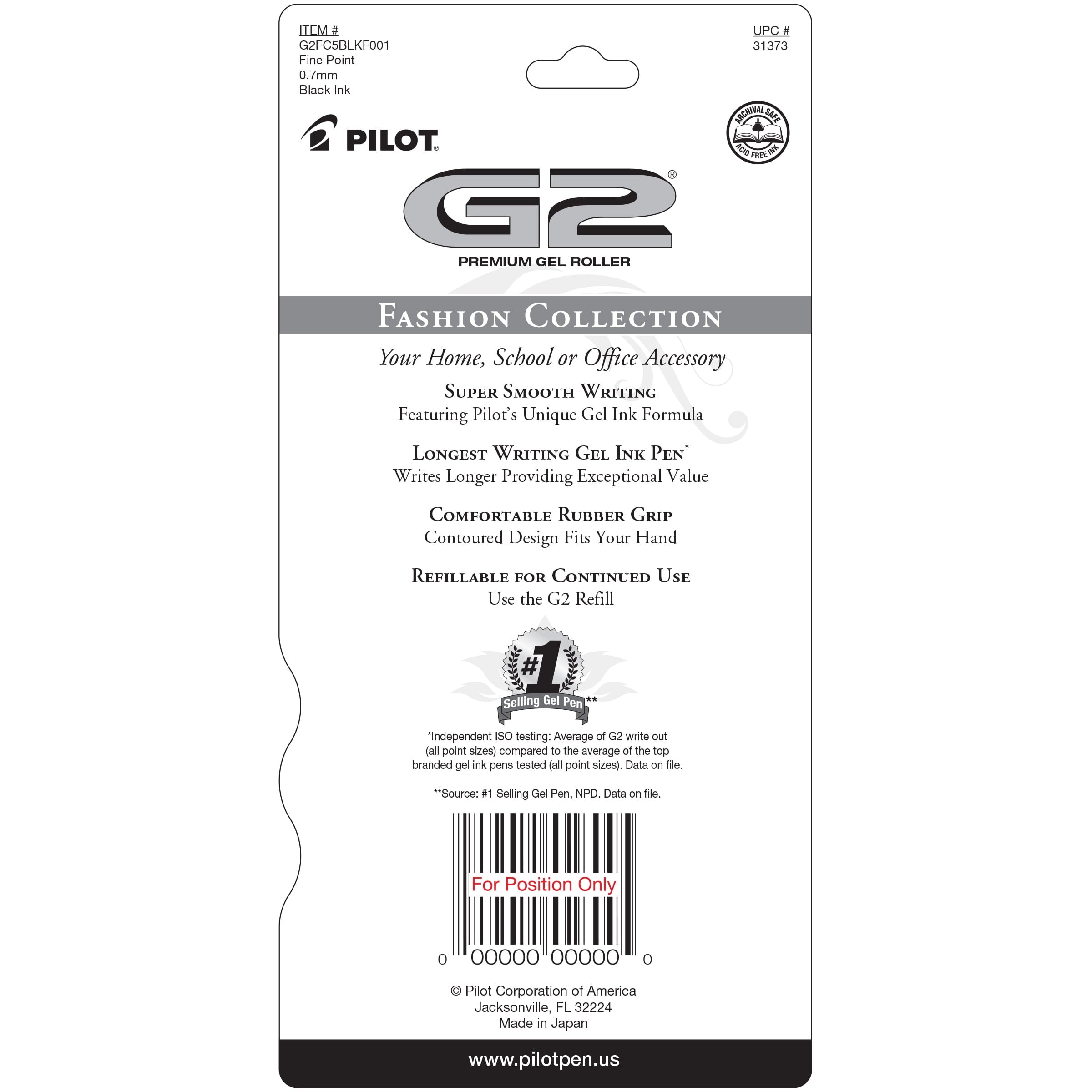 Pilot G2 Fashion Retractable Gel Ink Pens, Fine Point, Assorted Barrels, Black Ink, 5 Count