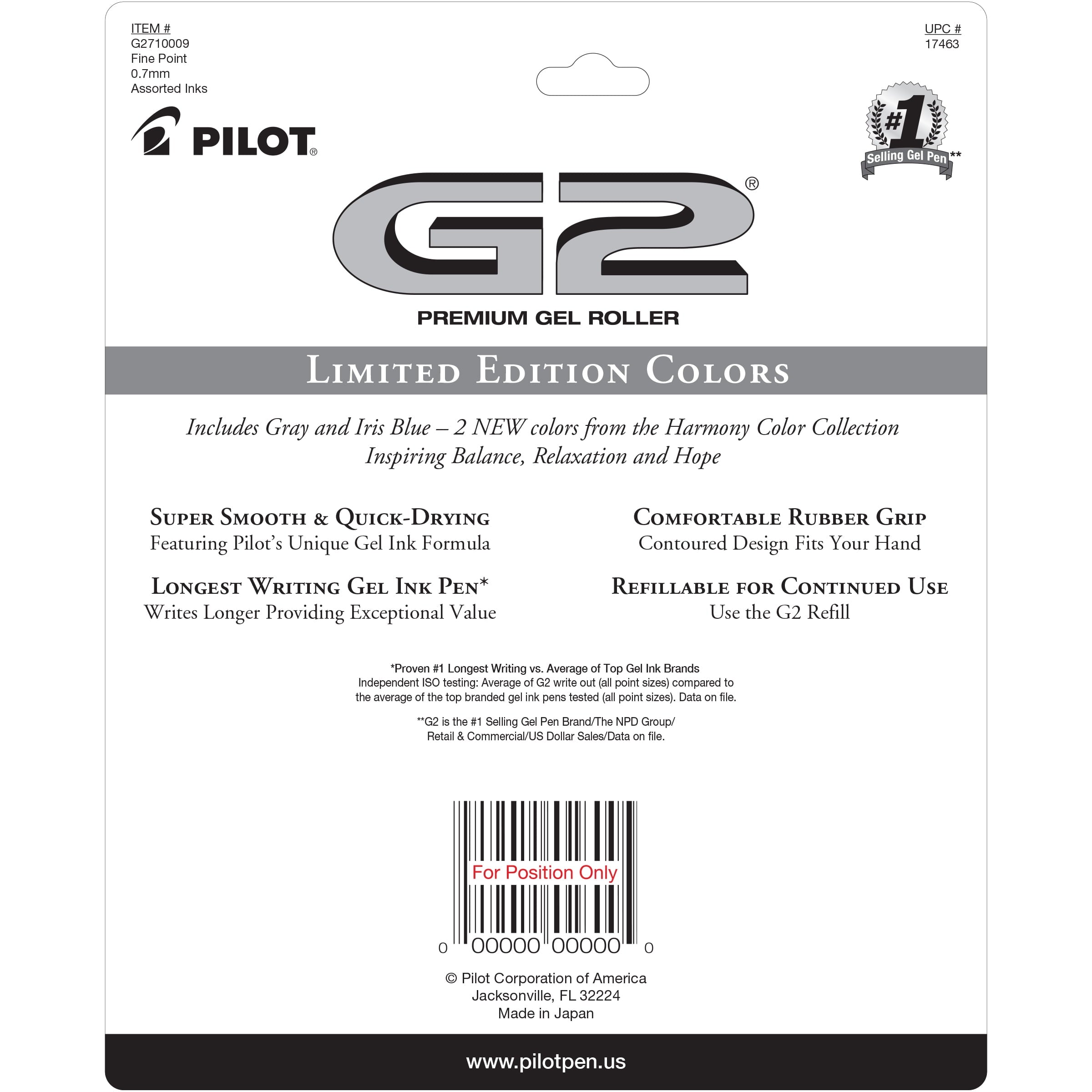 Pilot G2 Retractable Gel Ink Pens, Fine Point, Assorted Ink, 10 Count