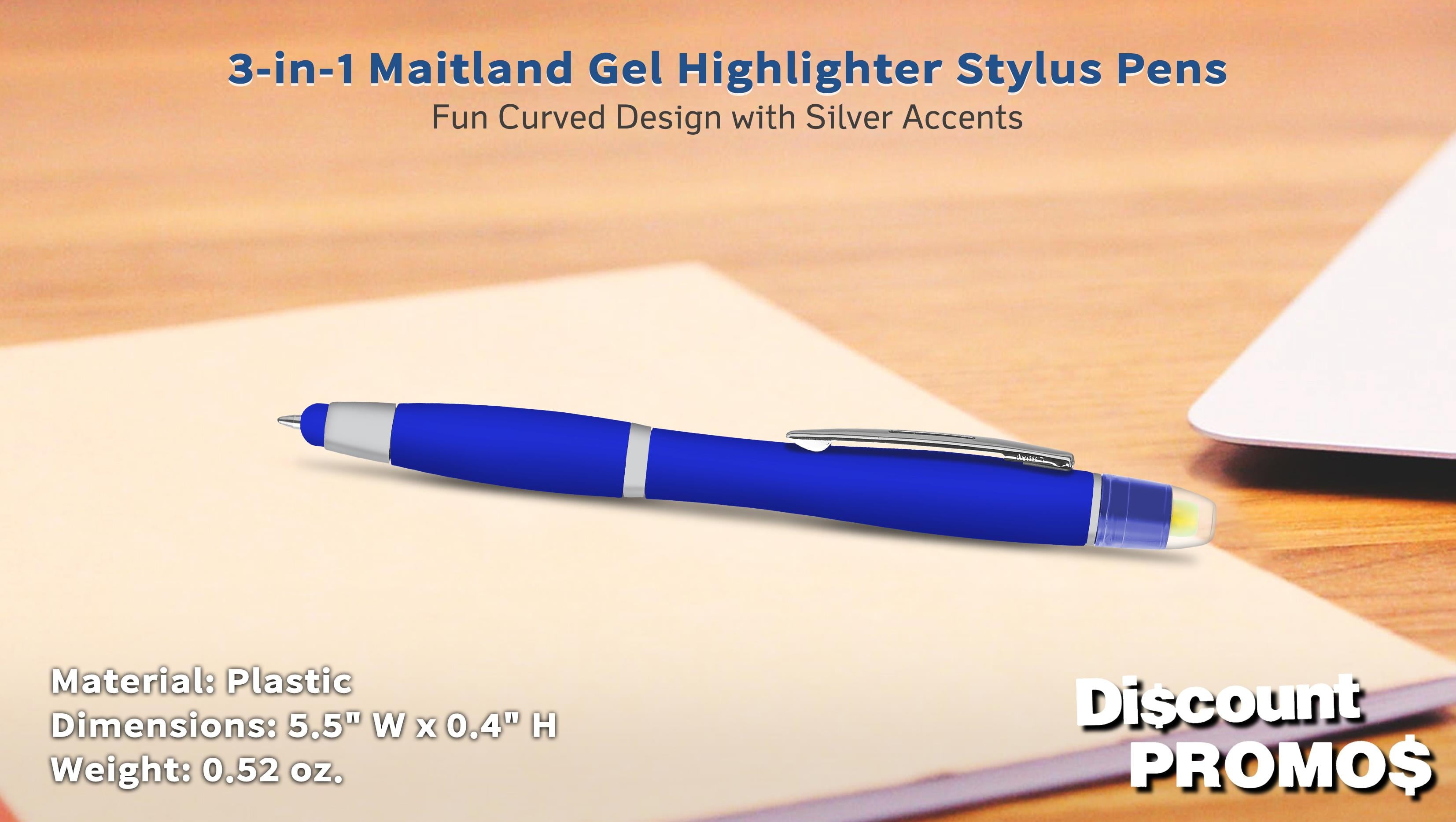 10 Maitland Gel Highlighter Stylus Pens Pack - Ballpoint, Black Ink - Blue