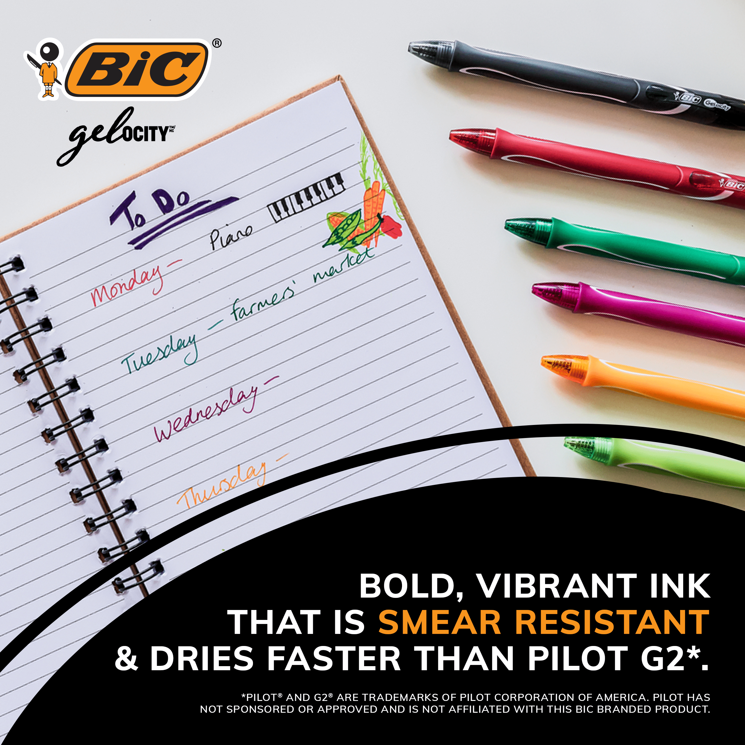 BIC Gelocity Quick Dry Black Gel Pens, Medium Point (0.7mm), 4-Count Pack