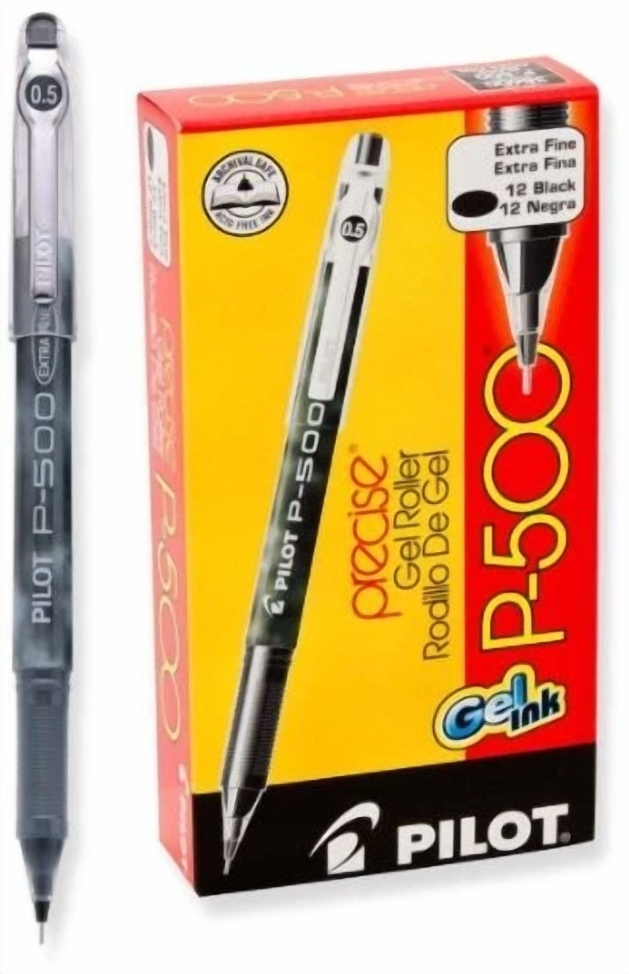 Fyna -Pilot Precise P-500 Gel Ink Rolling Ball Pens, Extra Fine Point, Black Ink, 6