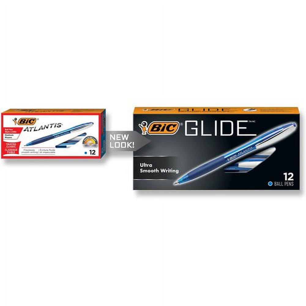 BIC Atlantis Retractable Pens Medium Pen Point - 1 mm Pen Point Size - Blue - Clear Barrel - 12 / Dozen
