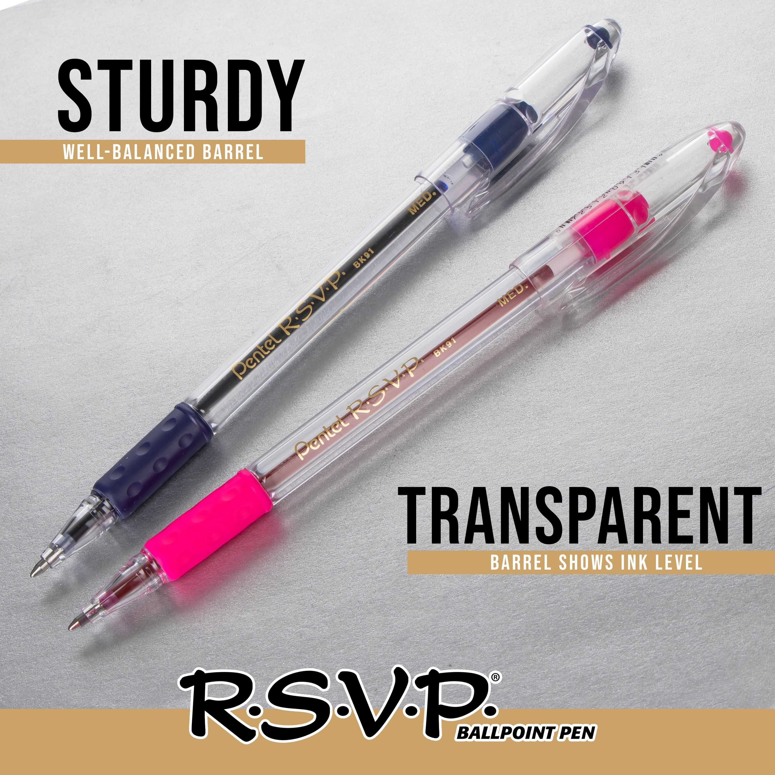 Pentel RSVP Ballpoint Pens, Fine Point, 0.7mm, Blue Ink, Pack of 2