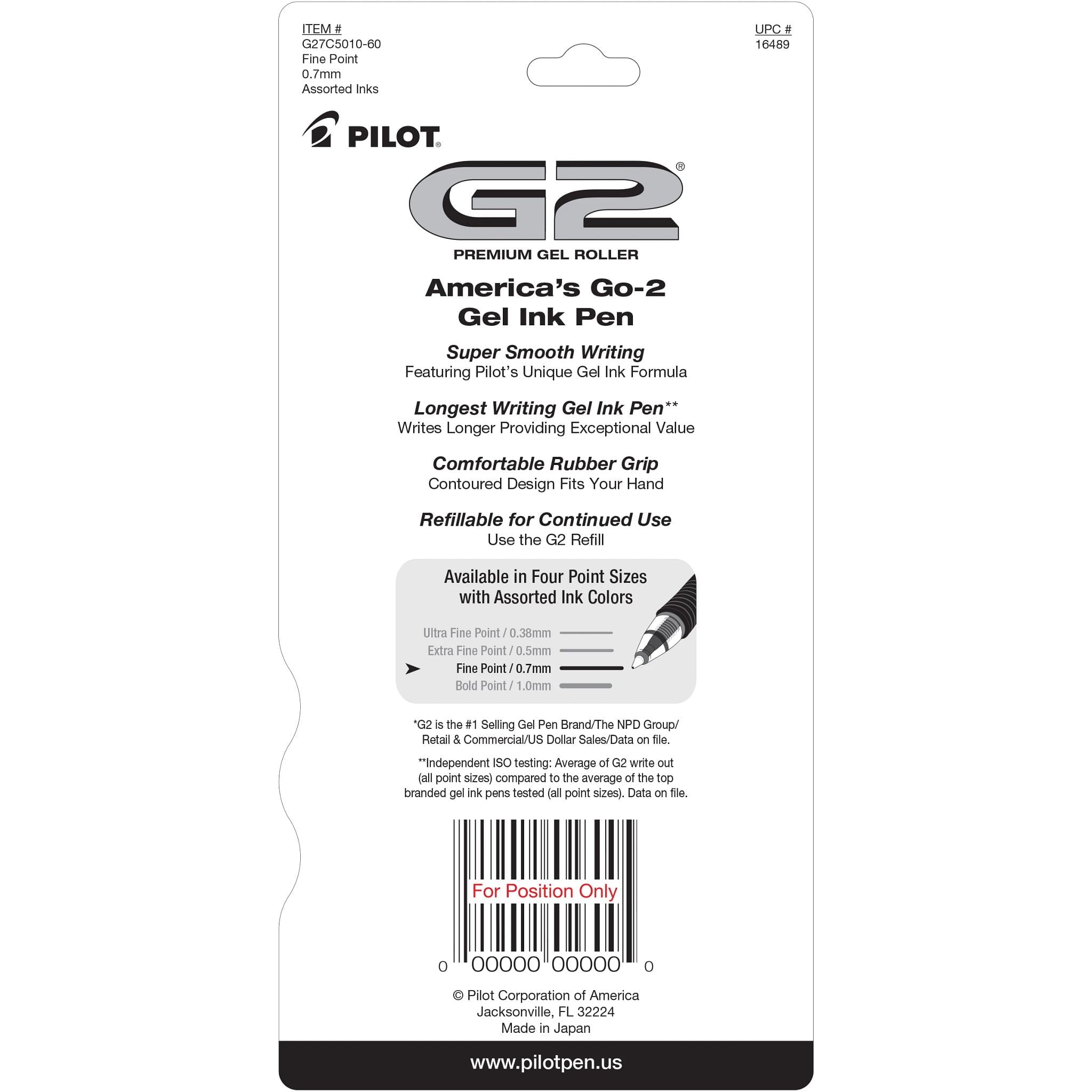 Pilot G2 Premium Retractable Gel Ink Pens, Fine Point, Assorted Ink, 5 Count