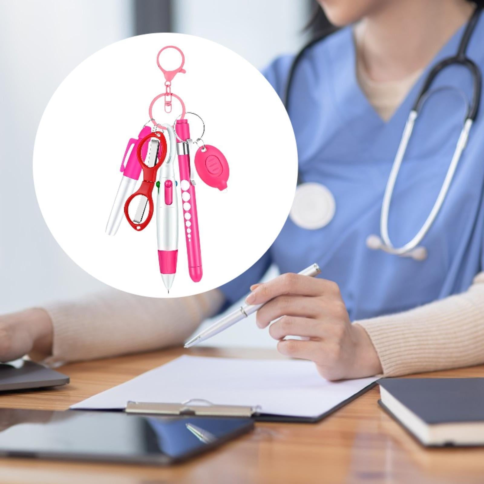 PETSOLA 6 Pieces Nurse Pen Set Party Favor Office Supplies Gift Retractable Ball Pen Pink