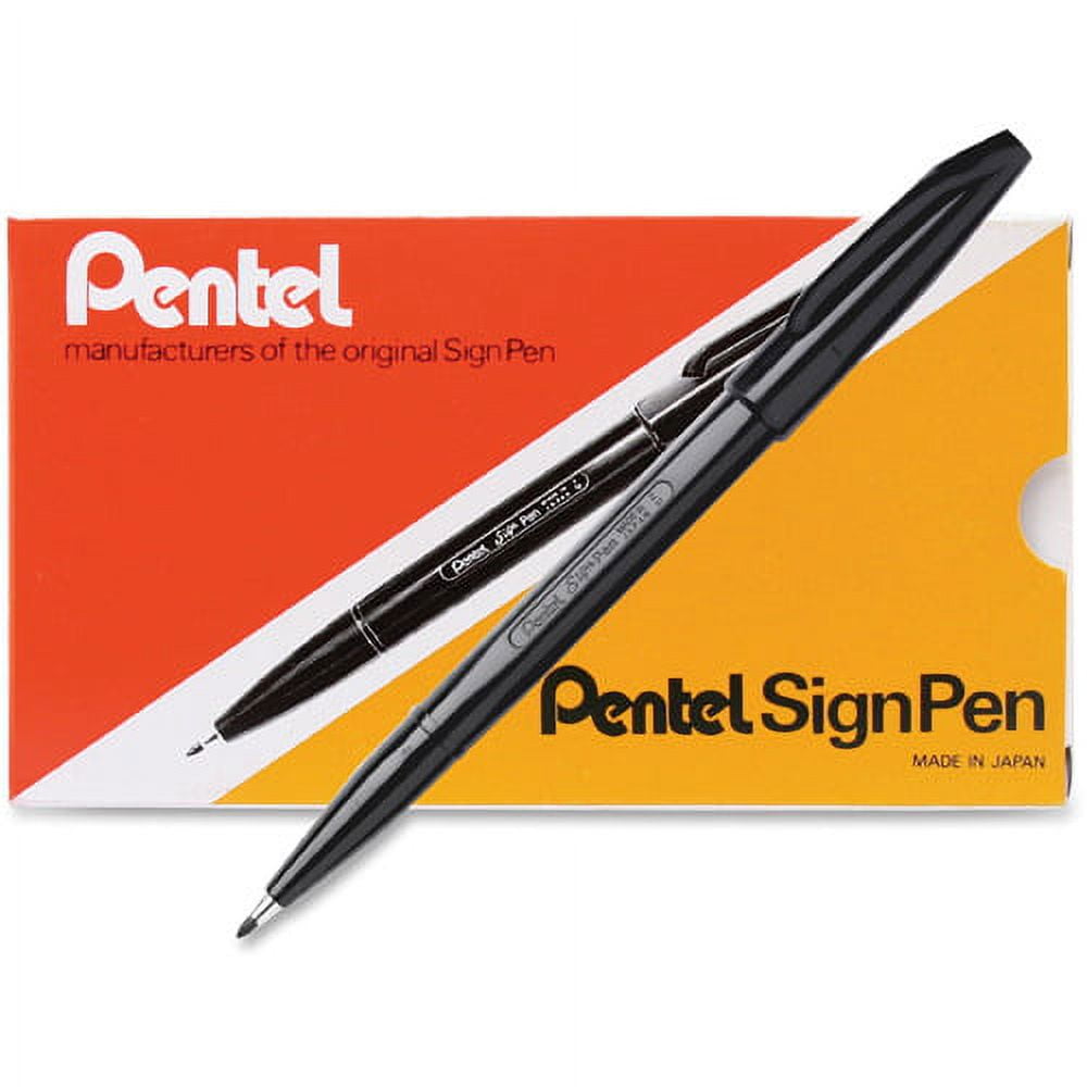Pentel Fiber-tipped Sign Pens Bold Pen Point - Black Water Based Ink - Black Barrel - Fiber Tip - 12 / Dozen