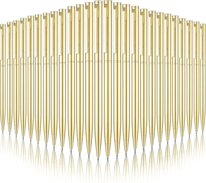 26 Pieces Slim Metallic Retractable Ballpoint Pens 1 mm Medium Point Black Ink Pen Nice Present for Wedding Business Office Supplies Teachers Students Graduation Present (Golden)