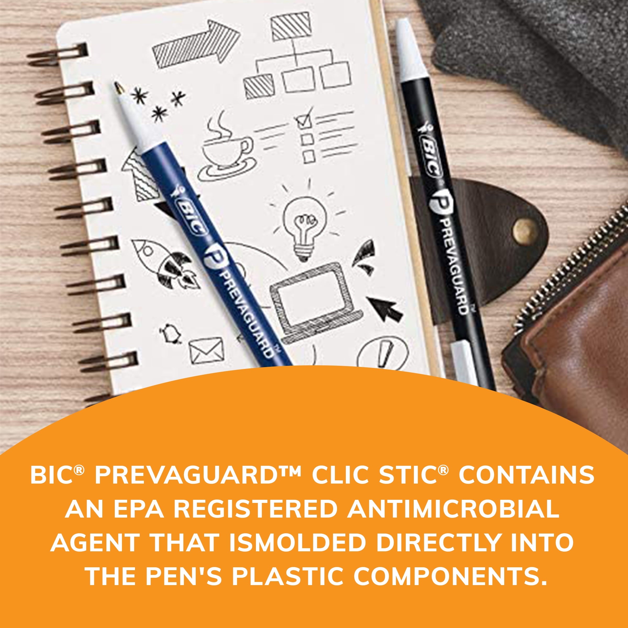 BIC Prevaguard Retractable Ball Pen, Medium (1.0mm), Black, 12 Count