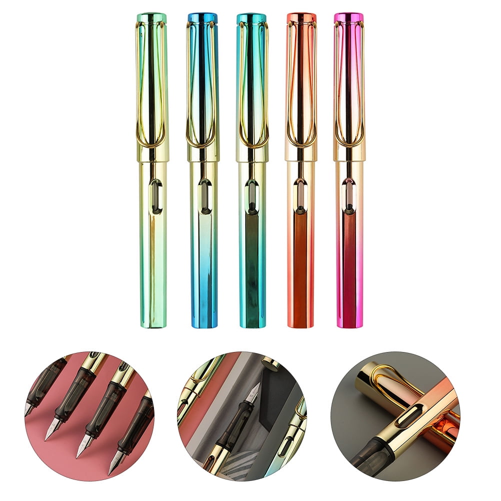 NUOLUX 5Pcs Students Practice Calligraphy Pen Portable Colored Fountain Pens with Ink Sacs
