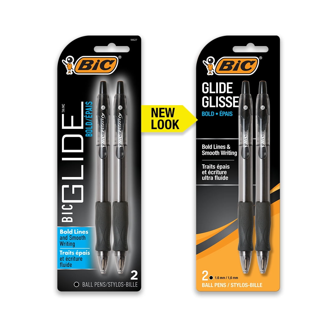 BIC Glide Original Retractable Ball Pens, Medium Point (1.0 mm), Black, 2-Count