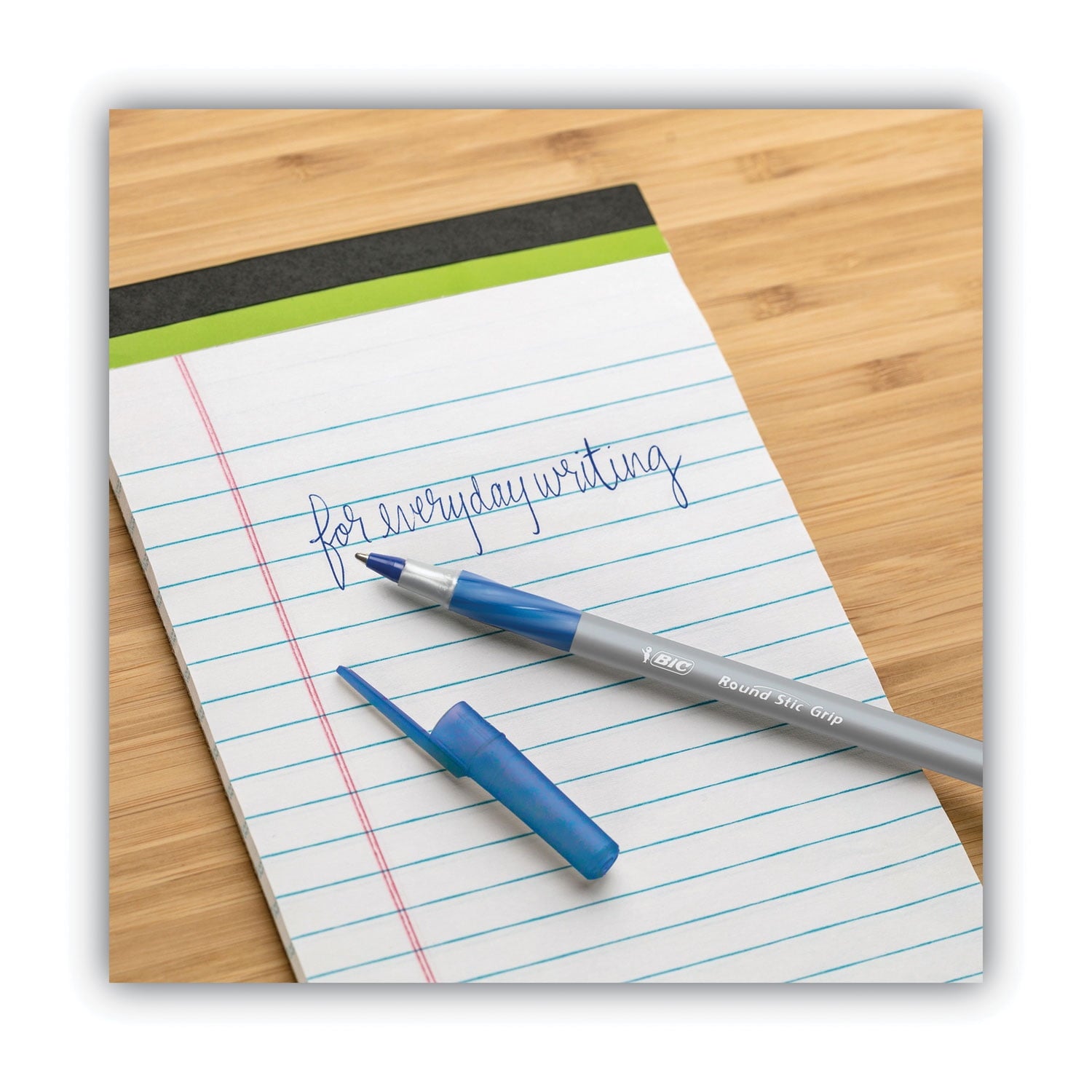 BIC Round Stic Grip Xtra Comfort Ballpoint Pen, Stick, Fine 0.8 mm, Blue Ink, Gray/Blue Barrel, Dozen