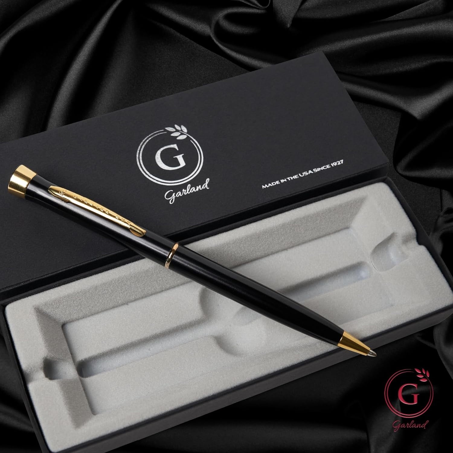 Garland Luxury Metal Twist Pen, Black with Gold Finish, Made in USA, Gift Box, Refillable