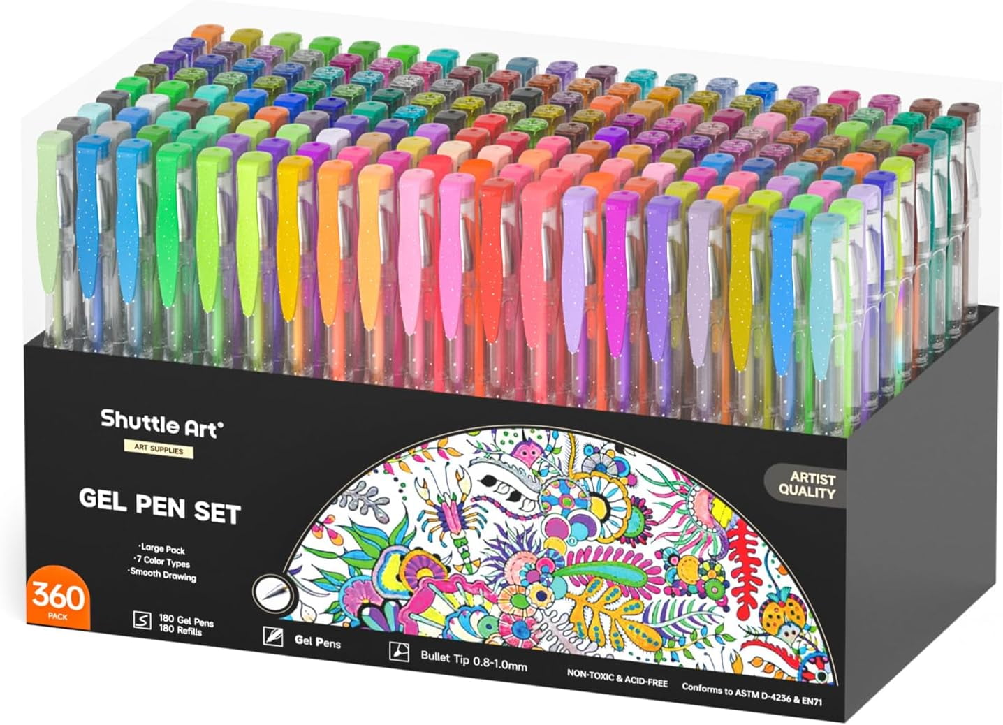 360 Pack Paint Gel Pens Set, Shuttle Art 180 Colors Gel Pen Set Plus 180 Color Refills for Adult Coloring Books Doodling Drawing Art Markers