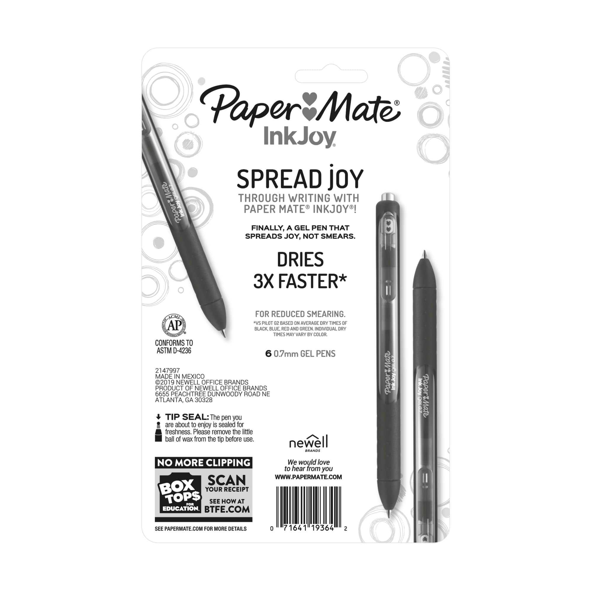 Paper Mate Handwriting Gel Pens, 0.7 mm, Assorted Ink Colors, 6 Count, 6 Pack