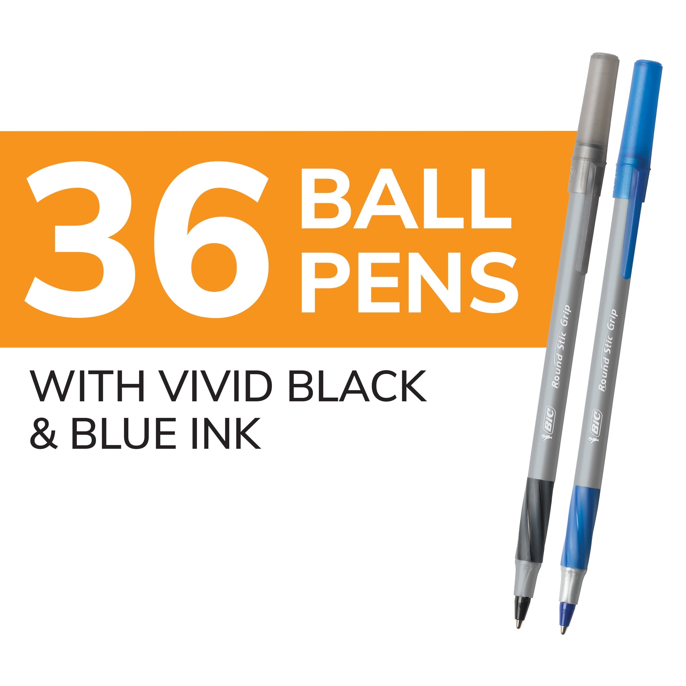 BIC Round Stic Grip Xtra Life Ball Pen, Medium Point (1.2mm), Assorted, 36-Count