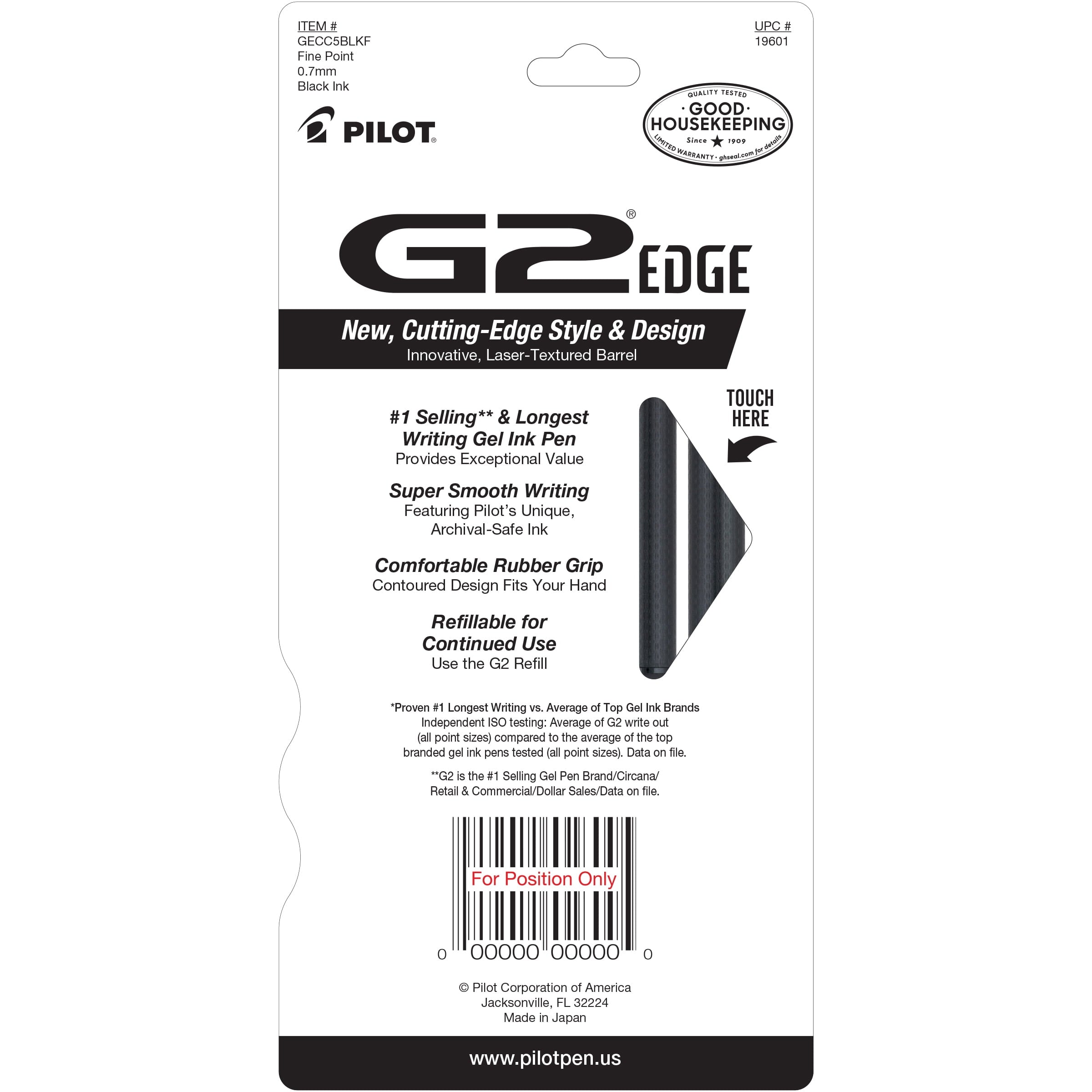 Pilot G2 Retractable Gel Ink Pens, Fine Point, Black Edge, 5 Count