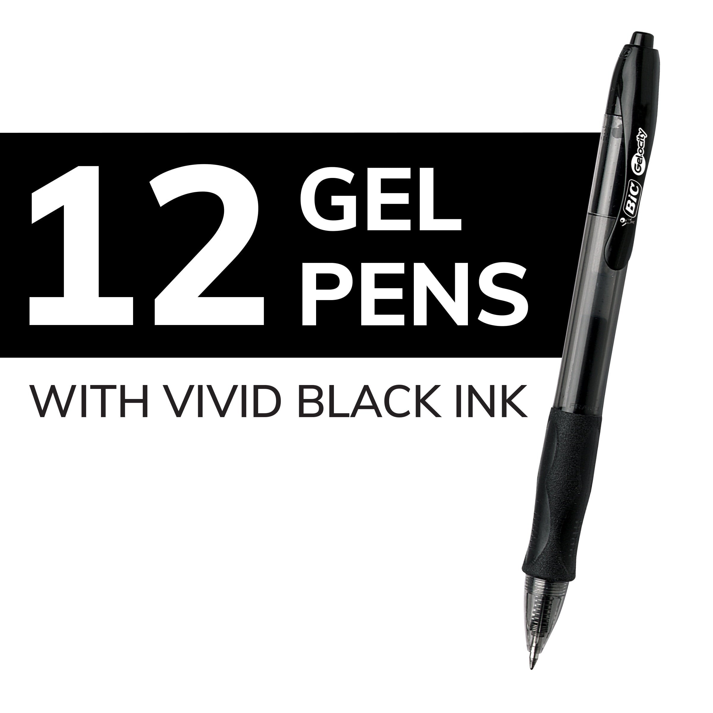 BIC Gelocity Original Black Gel Pens, Medium Point (0.7mm), 12-Count Pack