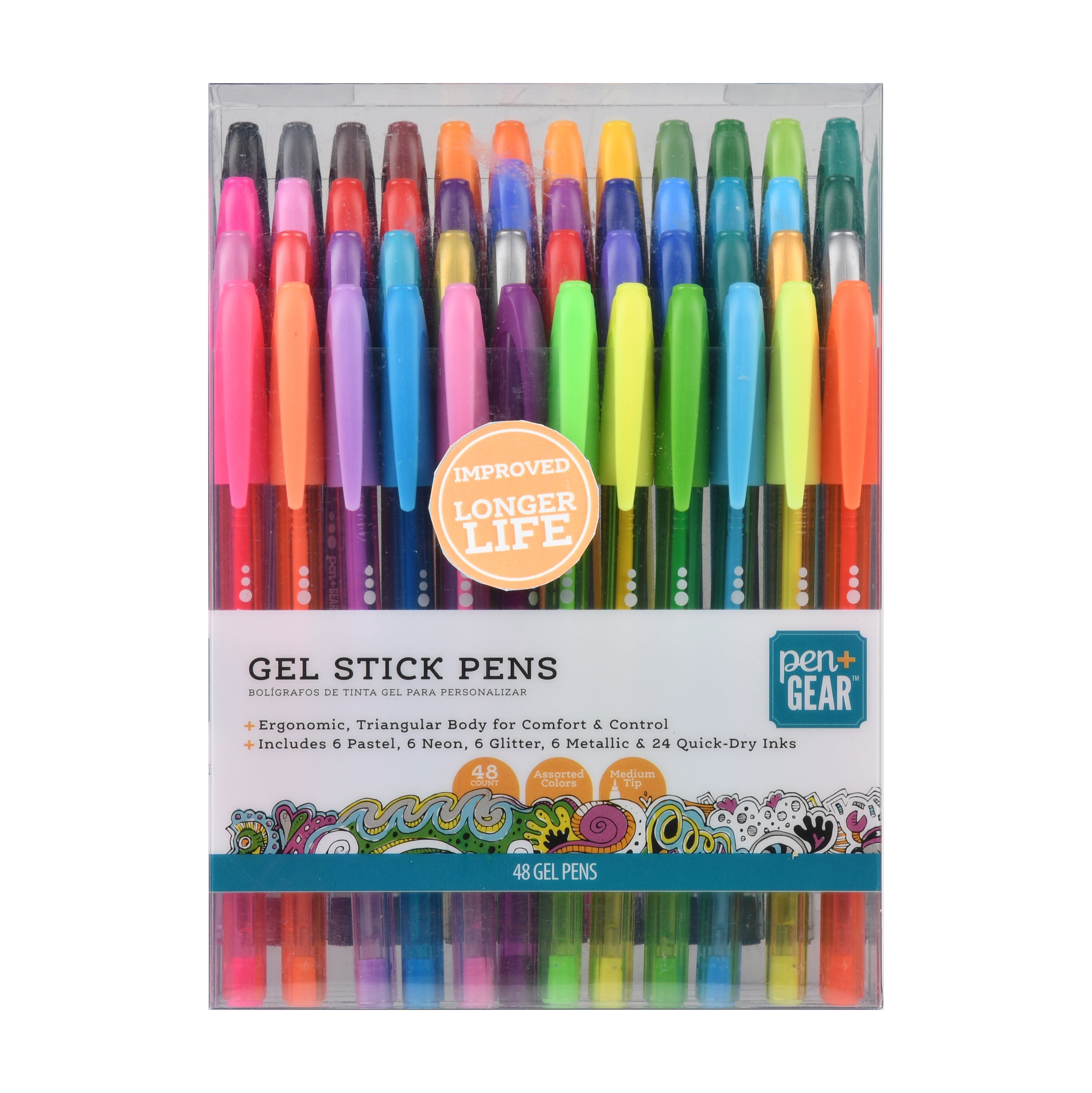 Pen+Gear Gel Stick Pens, Medium Point, 0.7 mm, Assorted Colors, 48 Count