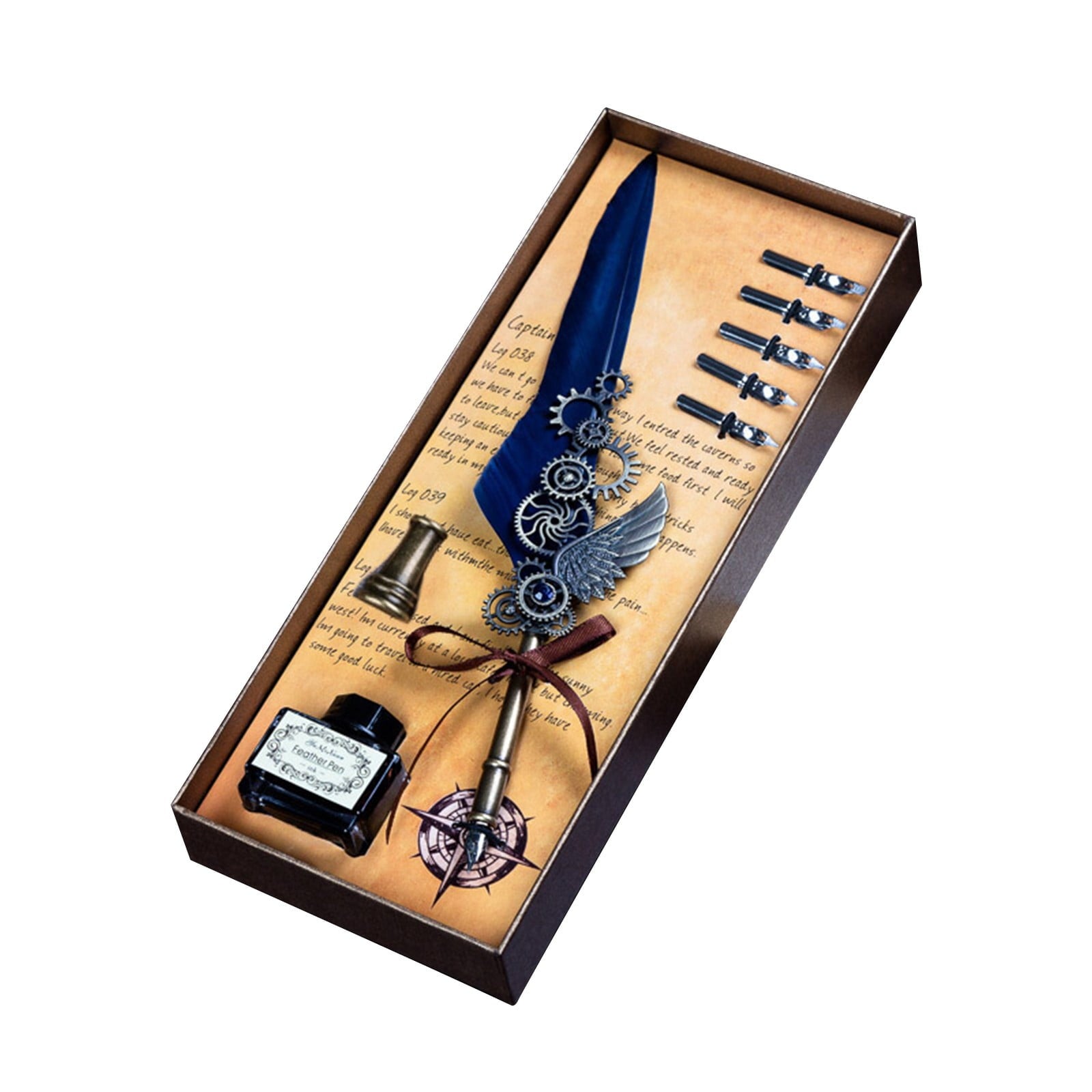 BGZLEU Steampunk Feather Pen and Ink Set with Gift Box, Vintage Quill Pen for Writing, Calligraphy Pen Set for Office Supplies, Birthday, Wedding, Christmas Gift,Magical World Feather Pen