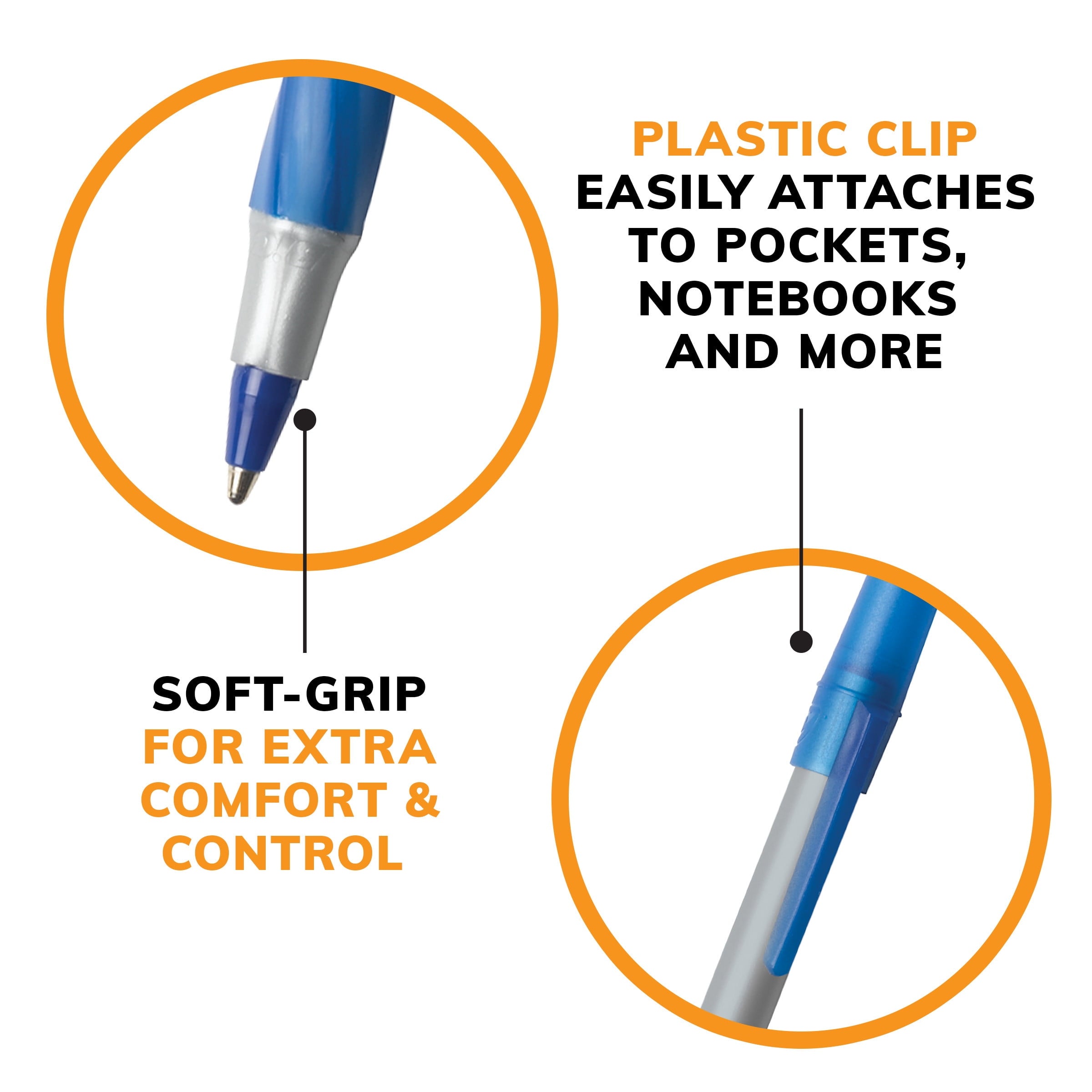 BIC Round Stic Grip Xtra Life Ball Pen, Medium Point (1.2mm), Assorted, 36-Count