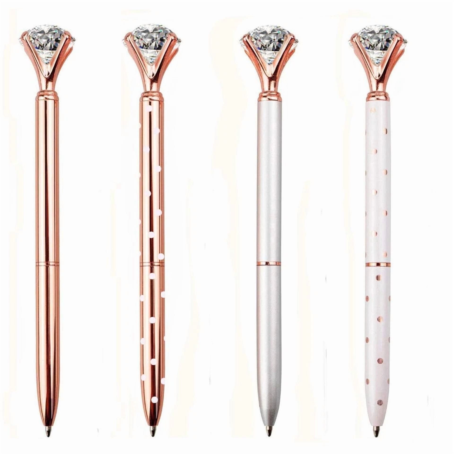 Set Of 12 Diamond Pens, Crystal Topped Ballpoint Pens For Gifting Office - Black