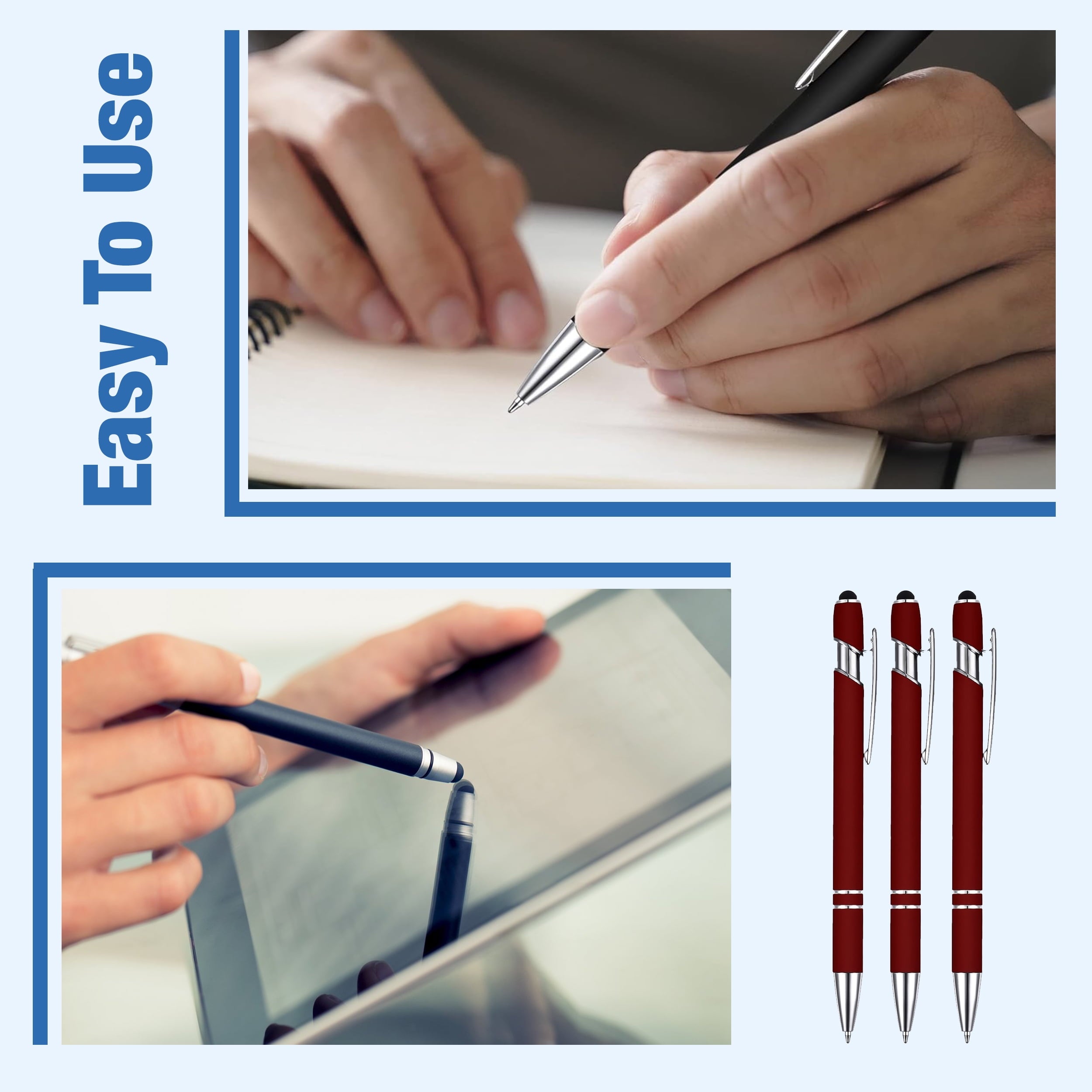 FareCo Stylus Ballpoint Pens, 8-Pack, Black, 2-in-1 Retractable Design, Touchscreen Compatible