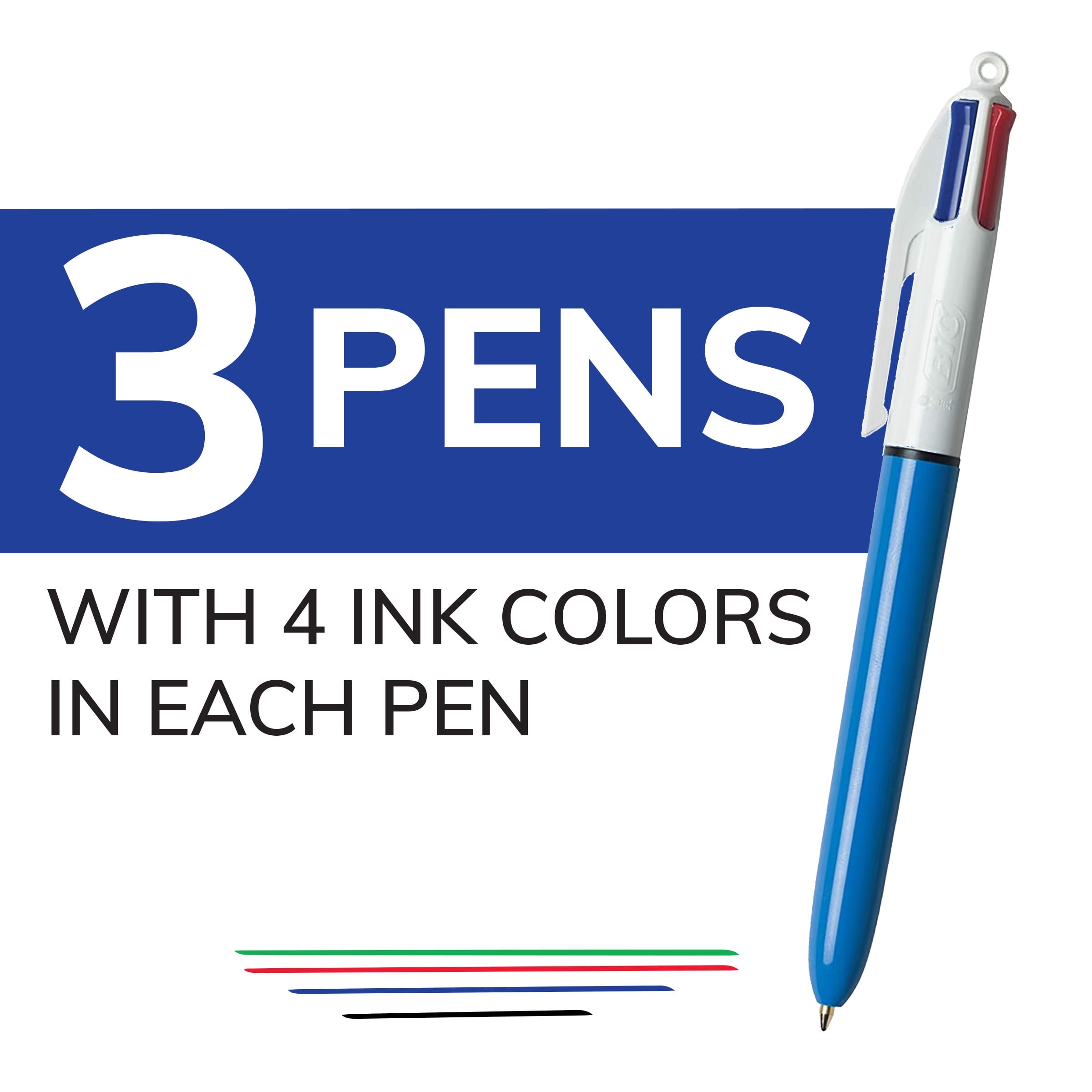 BIC 4 Color Ball Pen, Medium Point, 1.0 mm, Assorted Ink, 3 Count