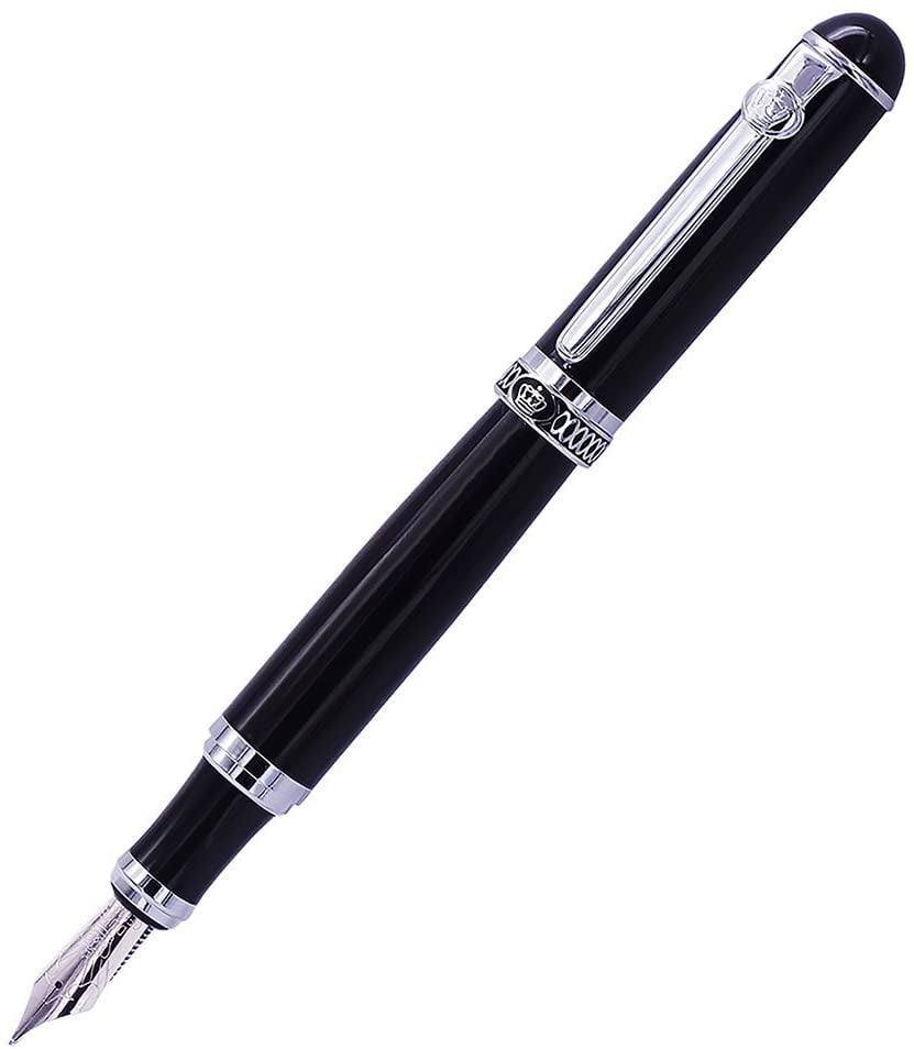 Duke Black Fountain Pen Double-Nibs Iridium Medium and Fude Calligraphy Nib Interchangeable Writing Gift Box Set for Office/Business/Art/Painting