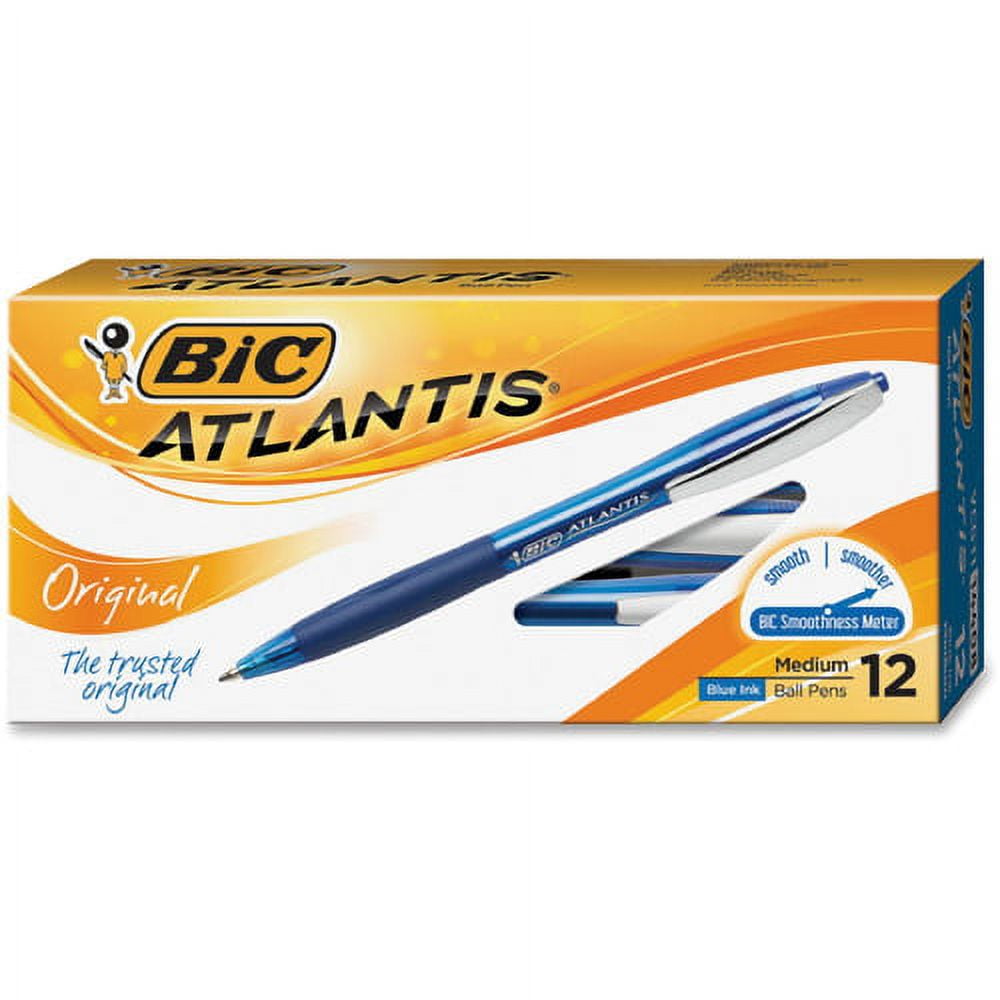 BIC Atlantis Retractable Pens Medium Pen Point - 1 mm Pen Point Size - Blue - Clear Barrel - 12 / Dozen