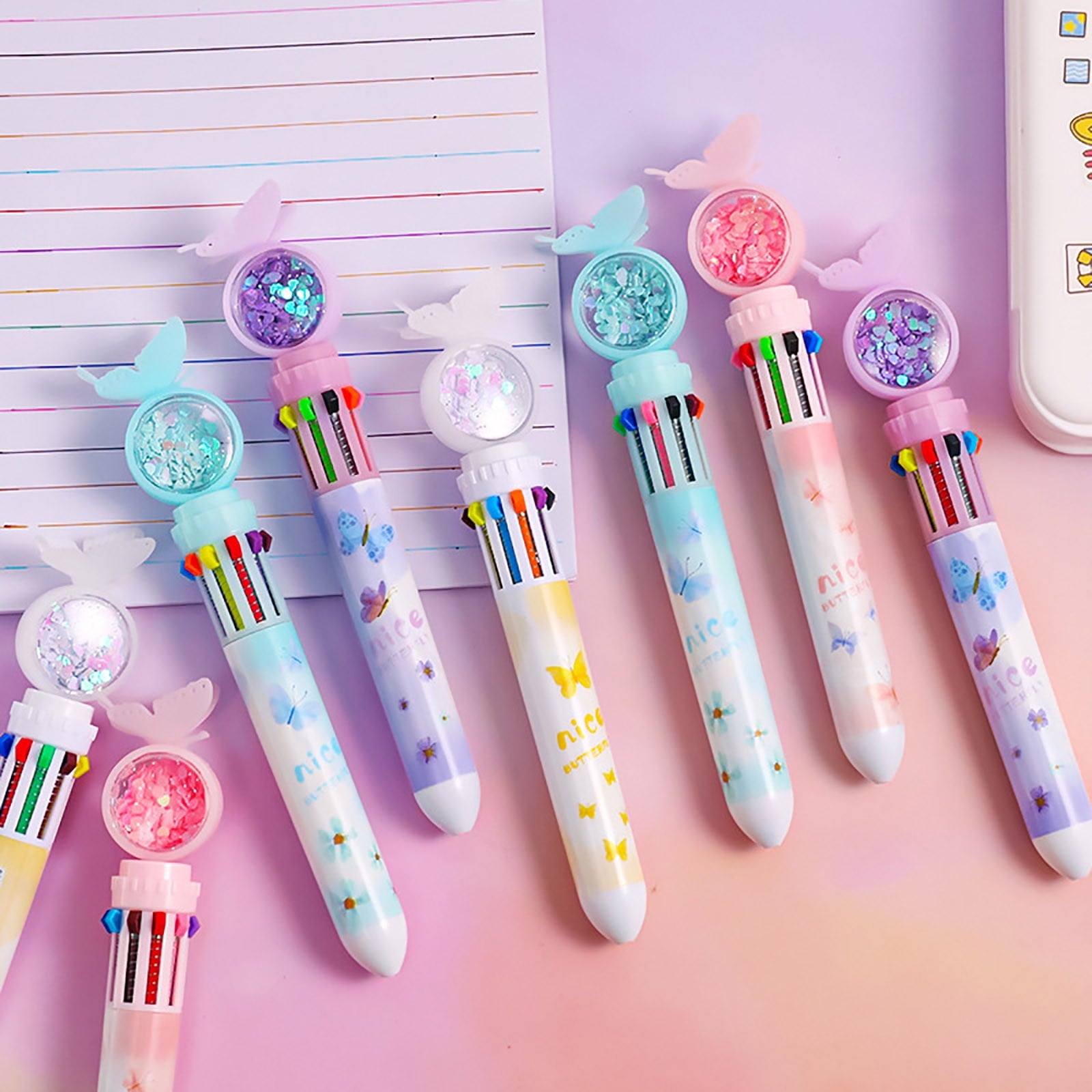 Fridja 0.5mm 10-Color Ballpoint Pen, Retractable Ballpoint Pens For Office School Students Kids Gift 10ml