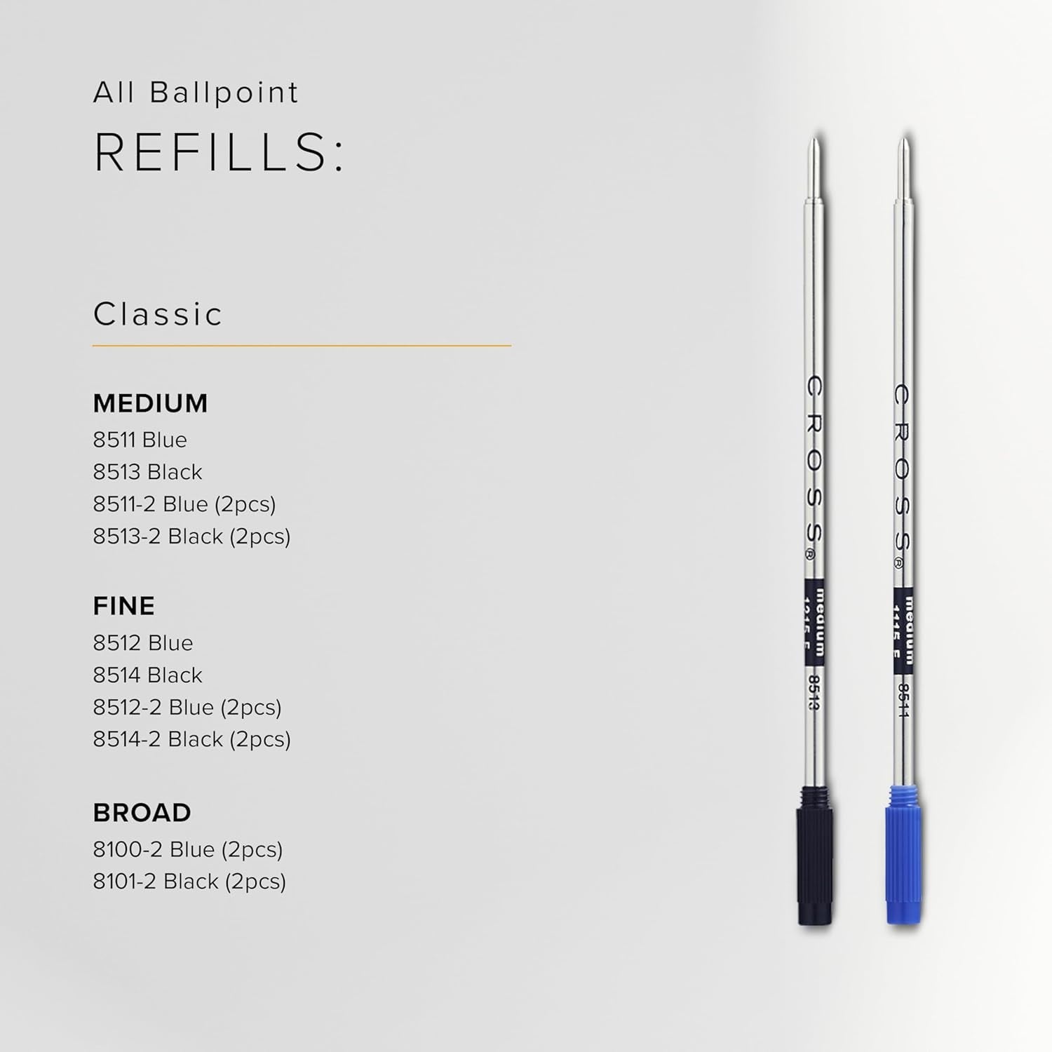 Cross Ballpoint Refill, Medium Black, 2 per card, (8513-2)