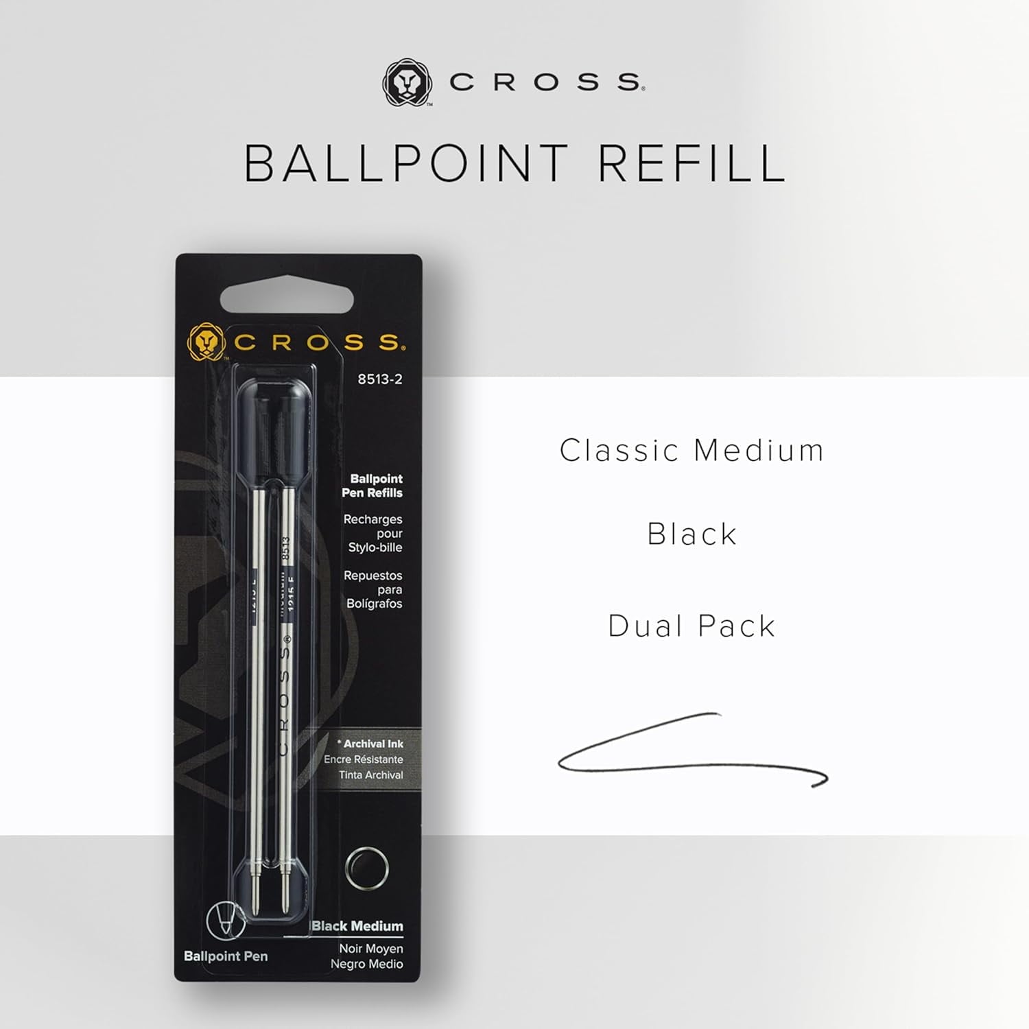 Cross Ballpoint Refill, Medium Black, 2 per card, (8513-2)