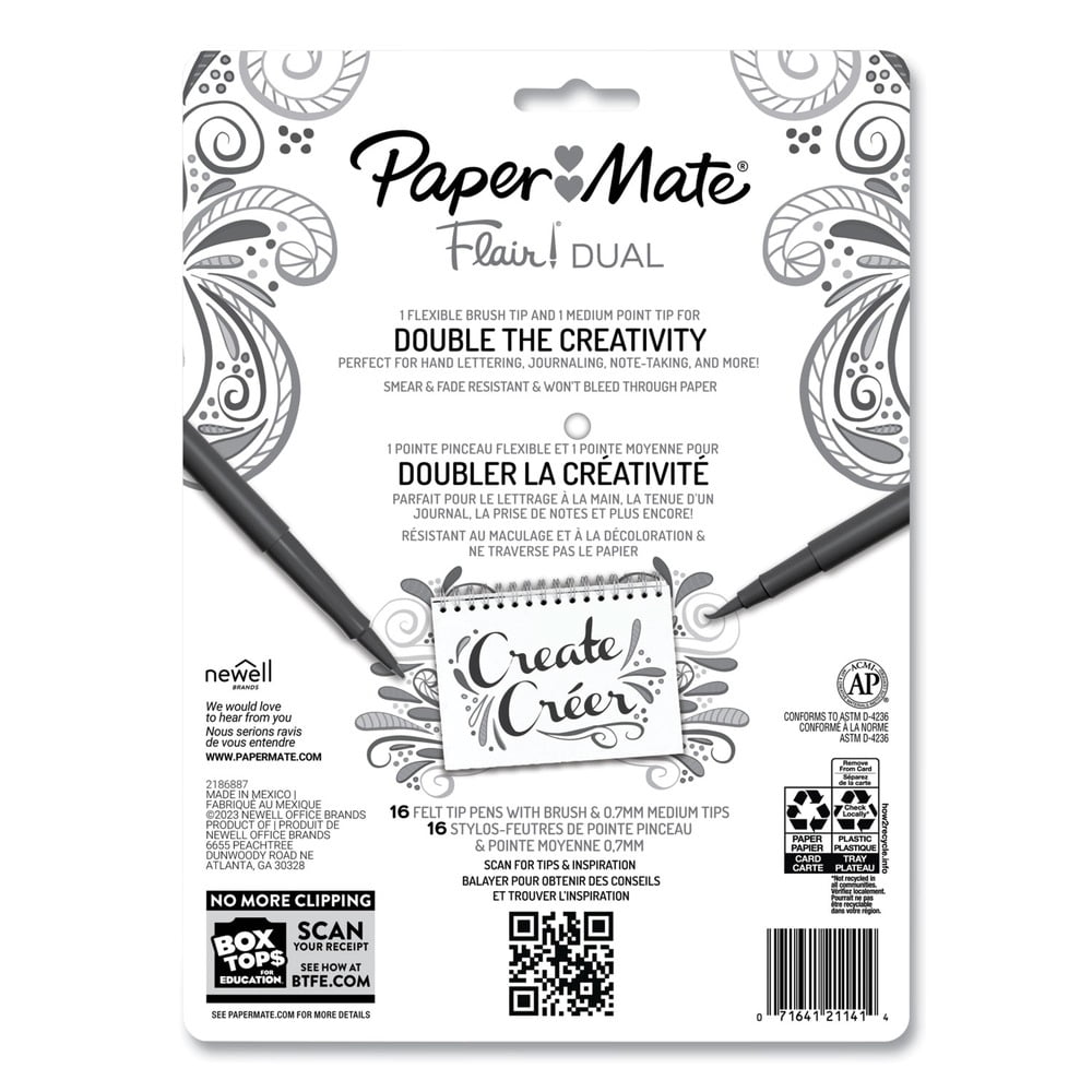 Paper Mate 2181607 Medium 0.7 mm Flair Duo Felt Tip Porous Point Pen Stick - Assorted Ink and Barrel Colors (16/Pack)