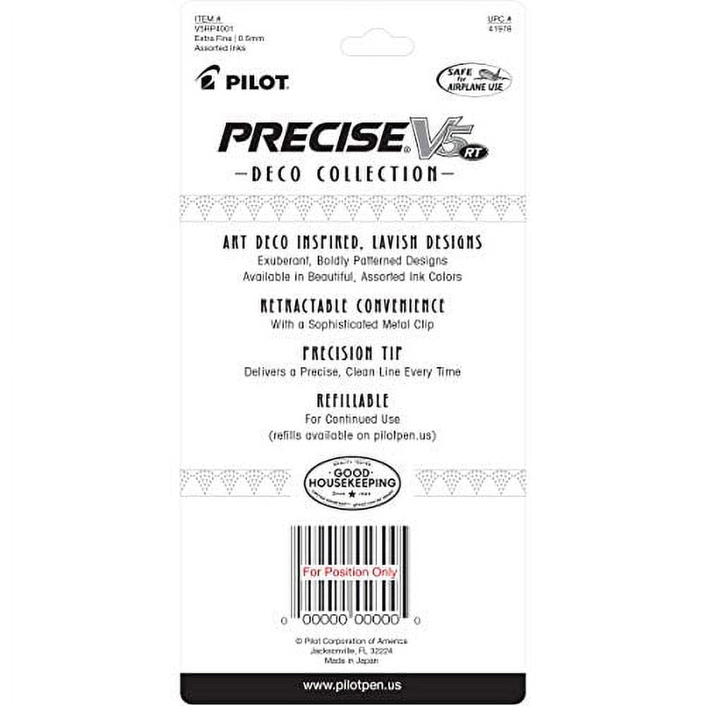 Pilot Precise V5 Retractable Rolling Ball Pens, Extra Fine Point , 0.5 mm, Assorted Ink, 4 Pack