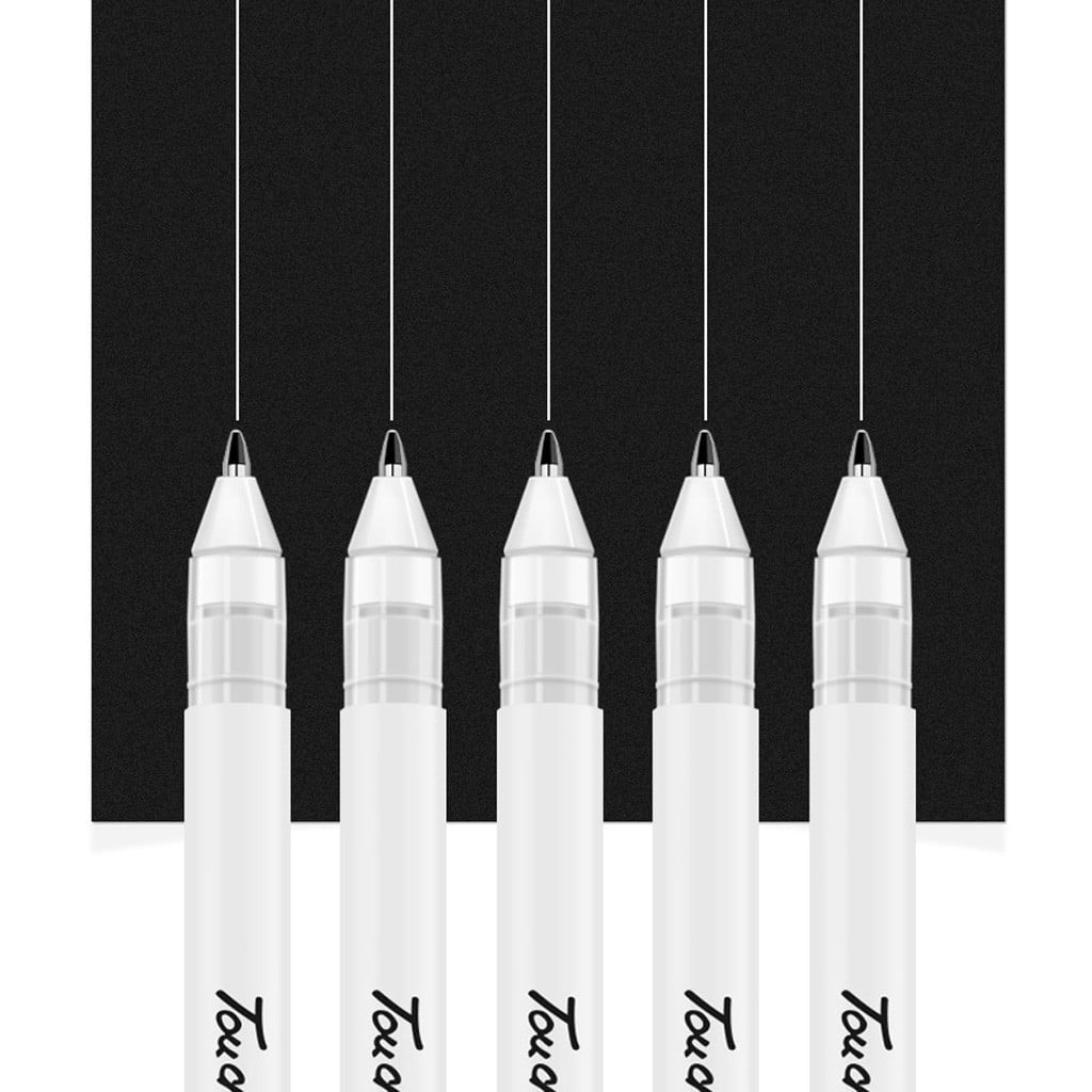 Holloyiver White Gel Pens, 0.8 mm Fine Pens Gel Ink Pens for Black Paper Drawing, Sketching, Illustration, Adult Coloring, Journaling, Set of 6ml