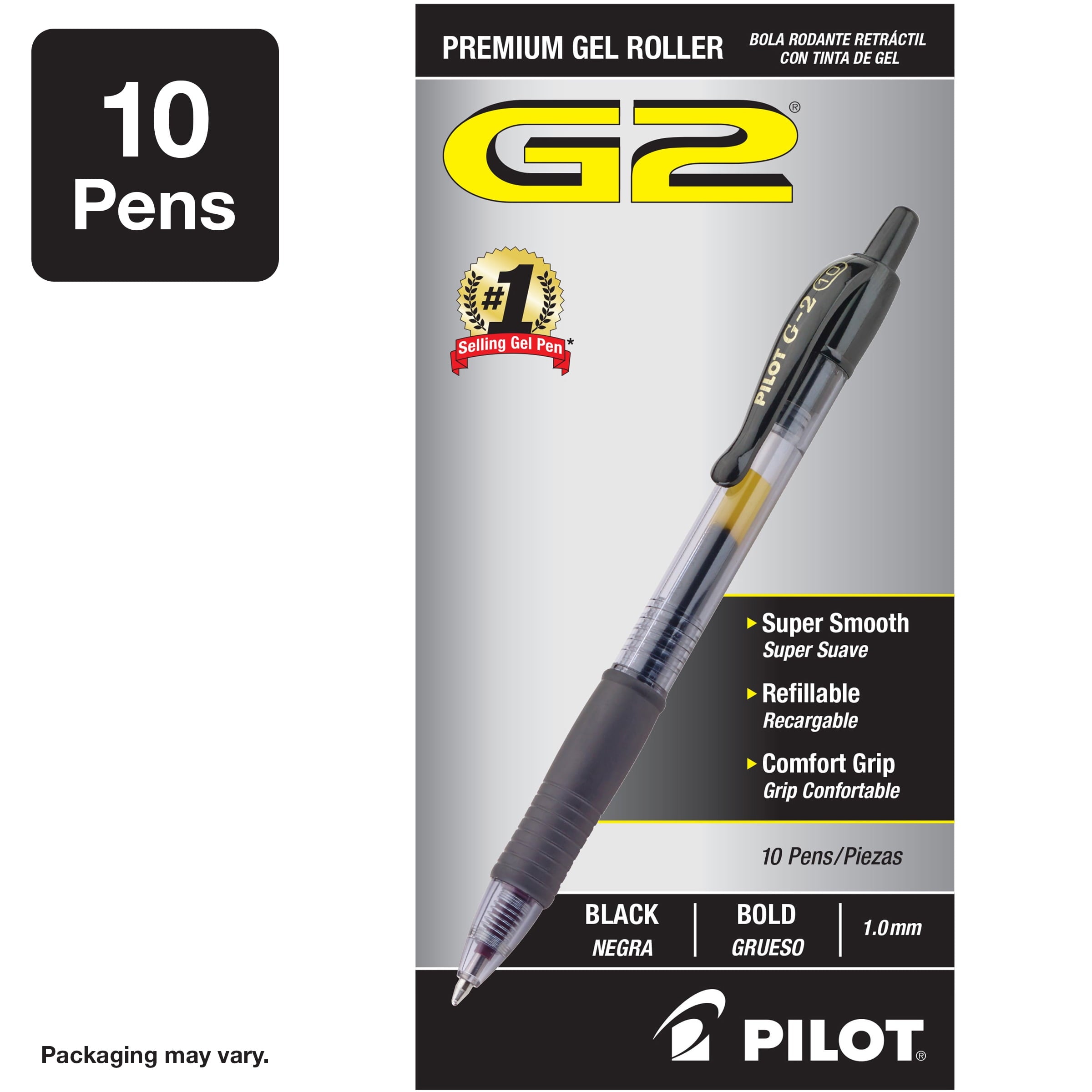 Pilot G2 Premium Gel Ink Pens, Bold Point (1.0mm), Black, 10 Count