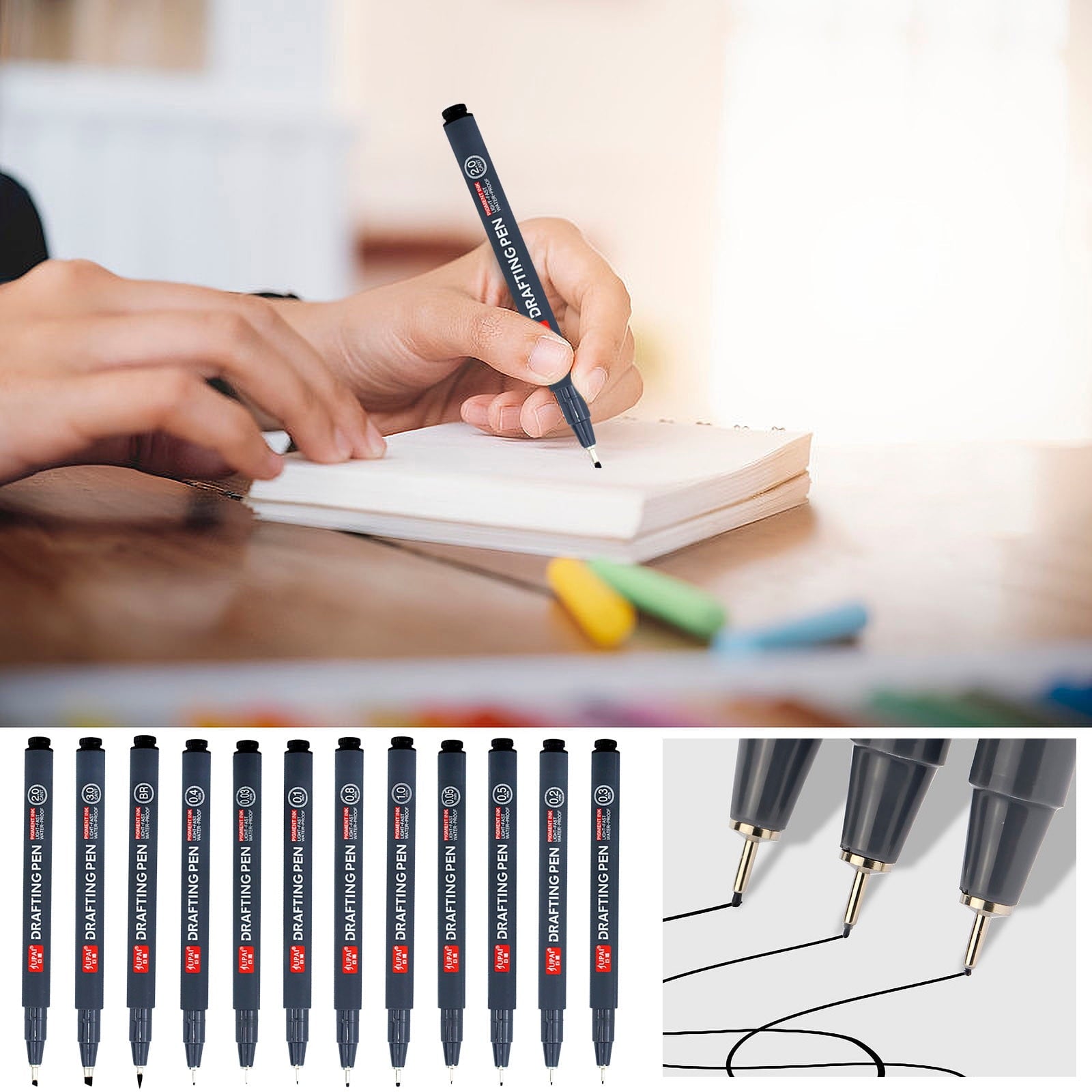 FloHua Precision Black Micro-Pen Ink Pens, Waterproof Archival Ink, Drawing Pens, Artist Illustration Pens, Multiliner, for Art Watercolor, Sketching, Anime, Manga, Design