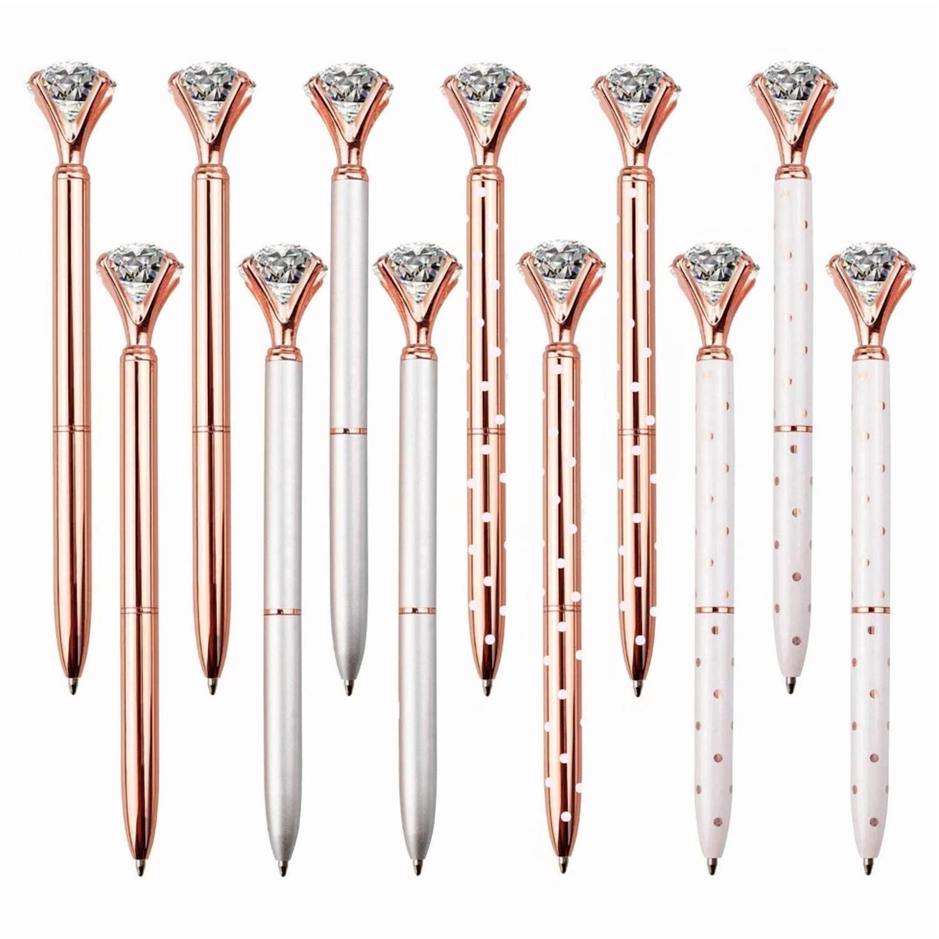 Set Of 12 Diamond Pens, Crystal Topped Ballpoint Pens For Gifting Office - Black