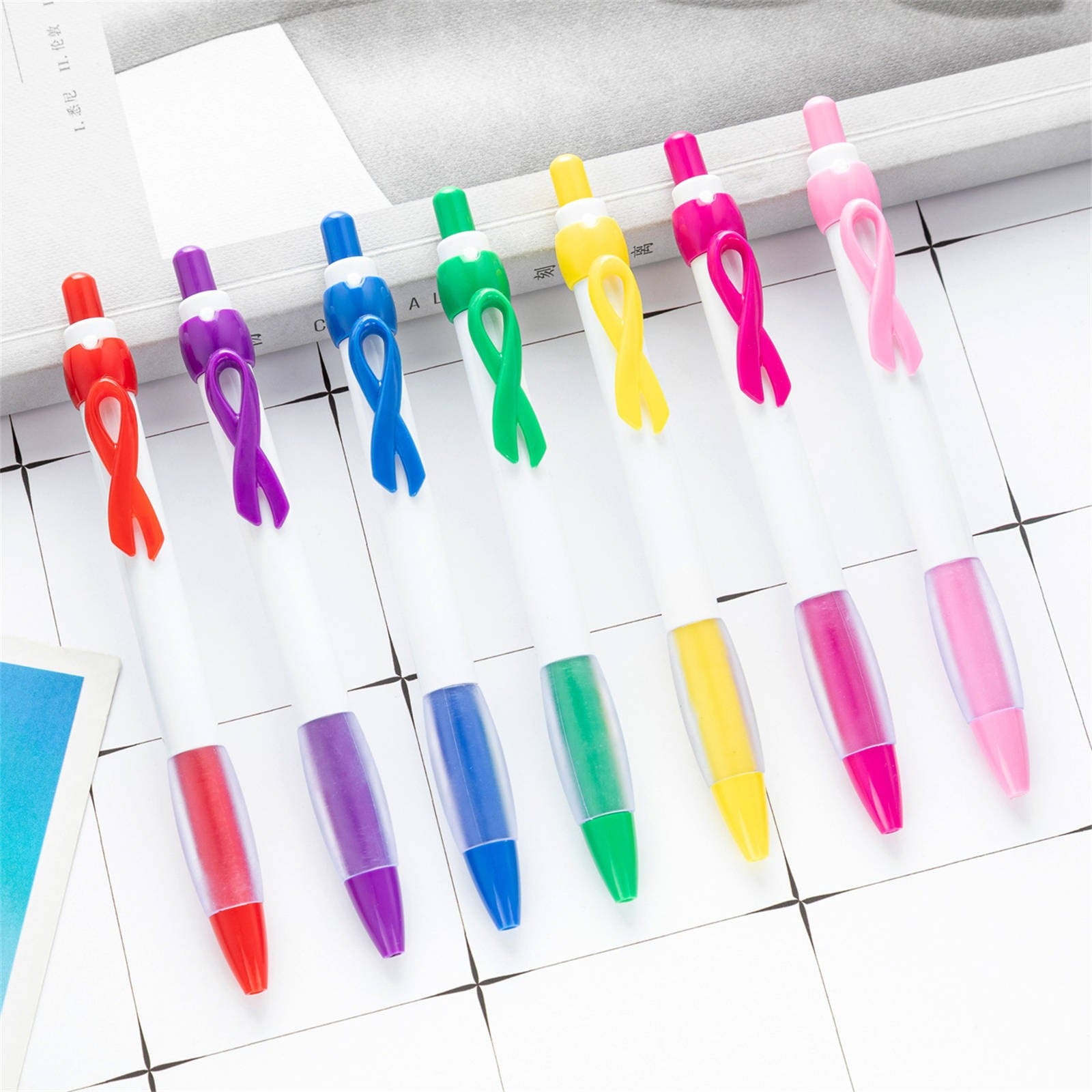 ABNMCA 10 Pcs Ribbon Retractable Gel Roller Pen Breast Cancer Awareness Ribbon Pen Point Breast Cancer Pens Plastic Gel Ballpoint Pens For Women Gift 10ML Pen