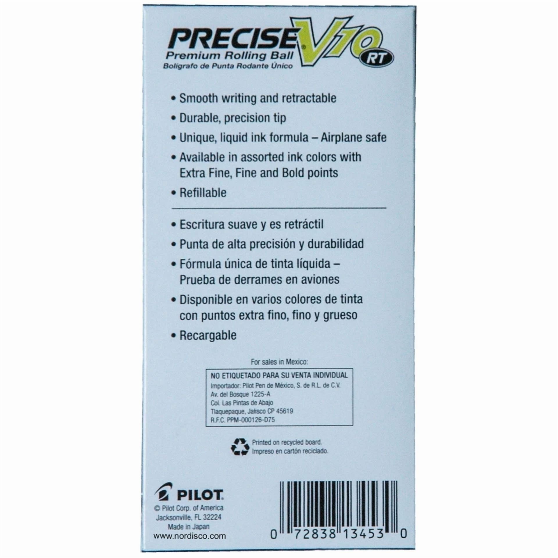 Pilot Precise V10 Rt, 3 Pens, 4 Packs Of Refills, Blue Ink, 1.0Mm Bold Point