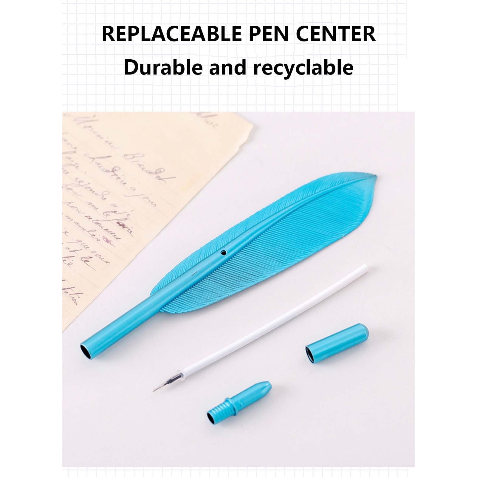 PureCasa Retro Colorful Feather Design Ballpoint Gel Pen, Vintage Creative Gel Ink Pens Gifts for Birthday & Holiday, Black Ink, 1PC, 1ml, Blue