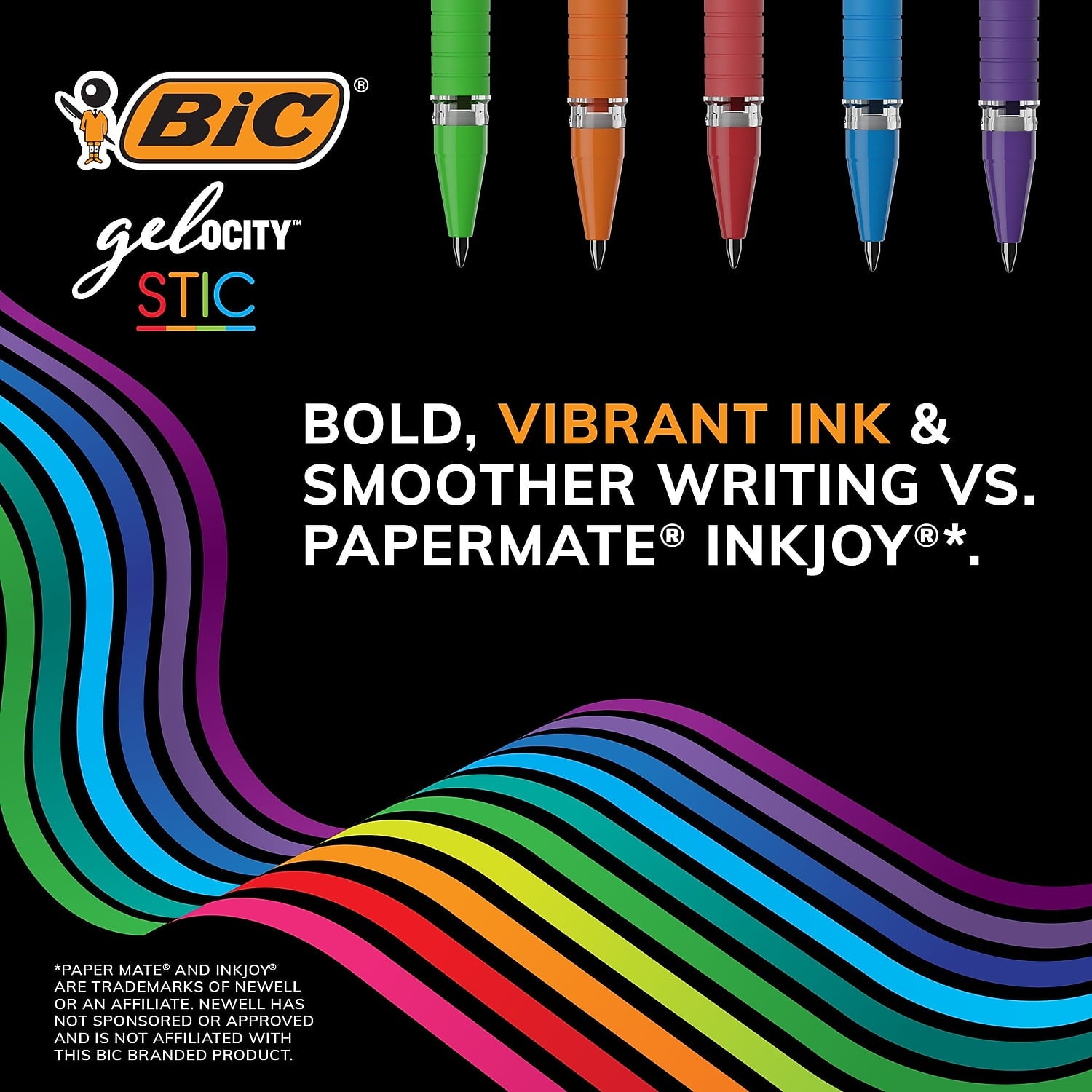 BIC Gel-ocity Stic Gel Pens, Medium Point, 0.7 mm, Clear Barrel, Assorted Ink, Pack of 14 Pens