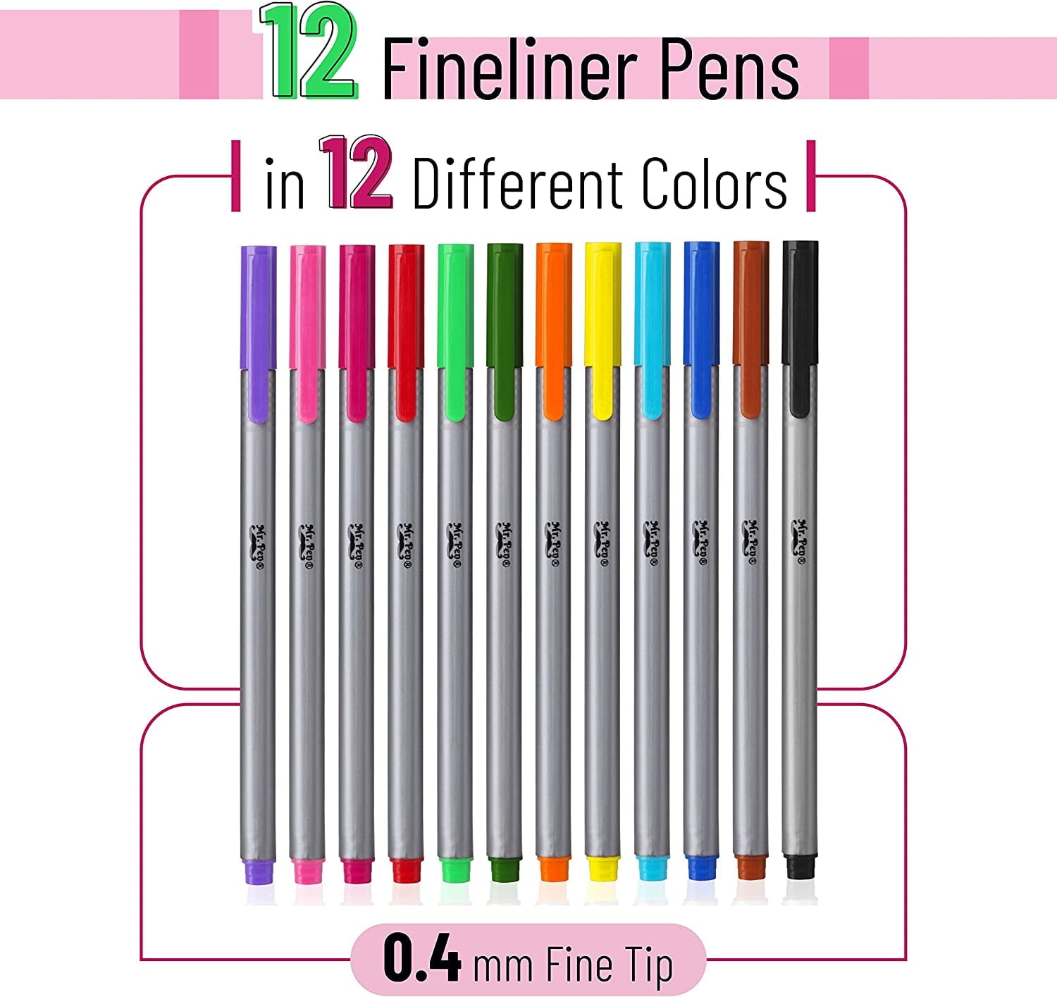 Mr. Pen Fineliner Pens Pack with Portable Case, Fine, 0.4mm, Assorted Ink Color, 12 Count