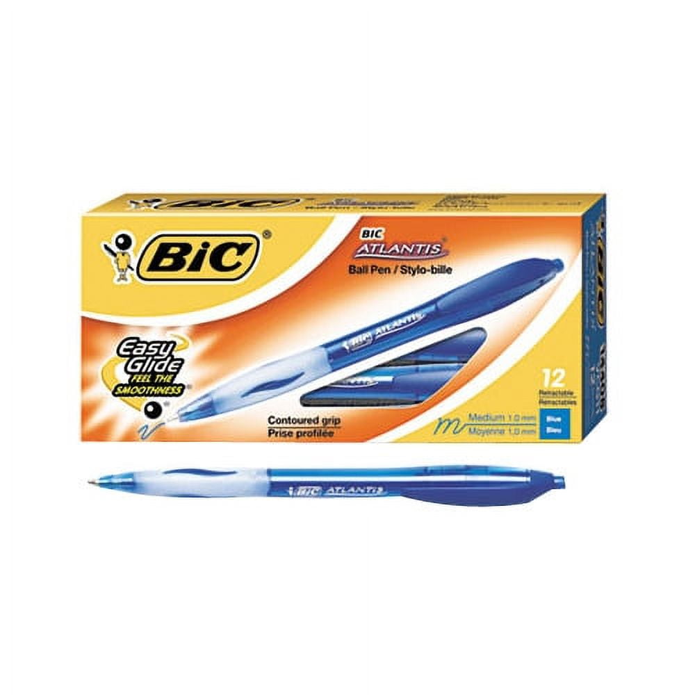 BIC Atlantis Retractable Pens Medium Pen Point - 1 mm Pen Point Size - Blue - Clear Barrel - 12 / Dozen